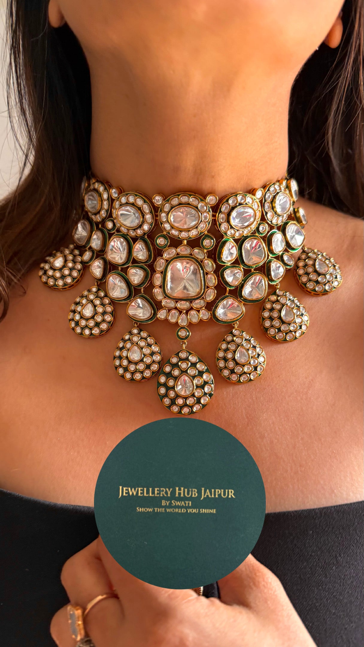 Emerald uncut polki meenakari bridal set