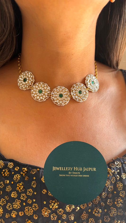 Paachi kundan intricate work choker emerald
