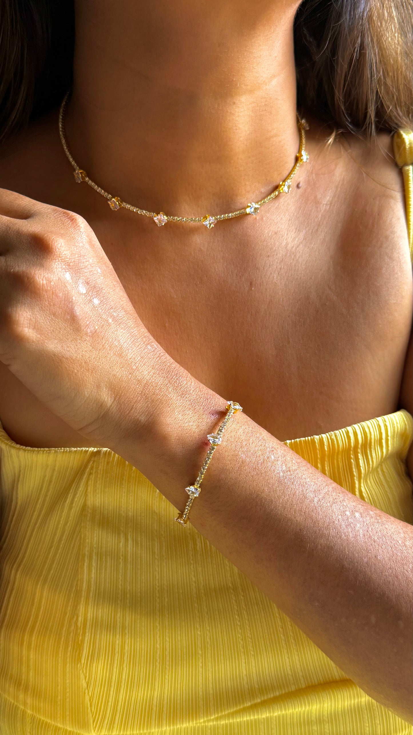 Delicate Marquise & Round CZ necklace and bracelet combo