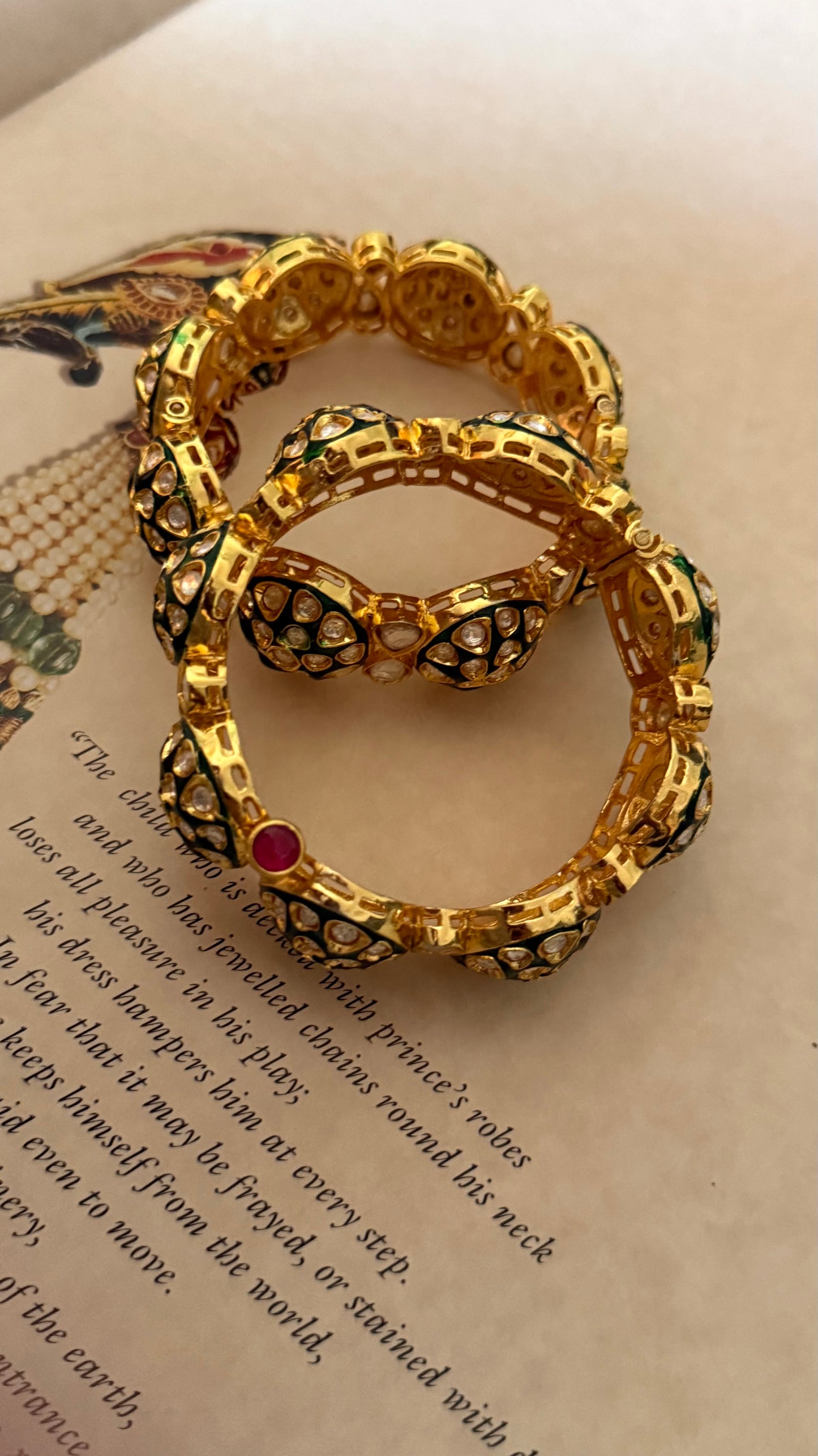 Emerald meenakari polki openable bangle