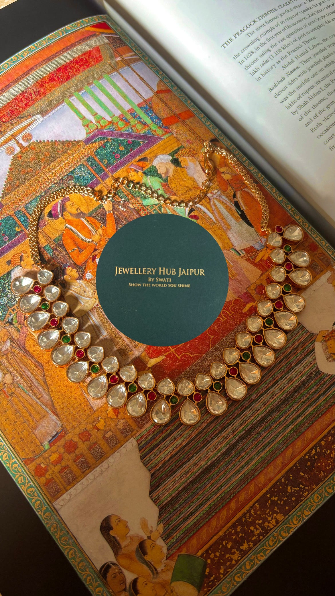 Ruh Moissanite heritage polki emerald ruby necklace with earrings