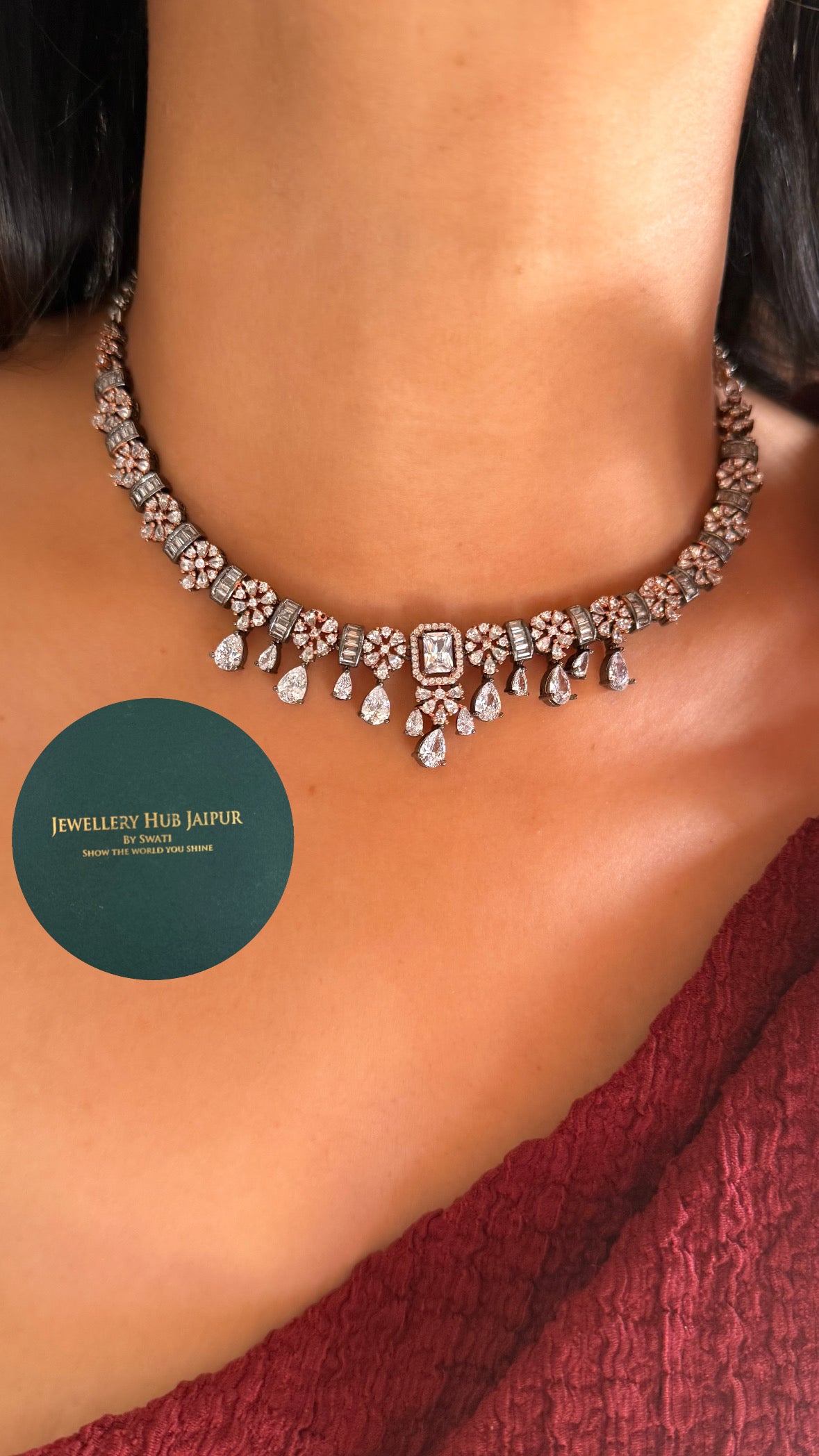 Dual polki diamond minimal necklace