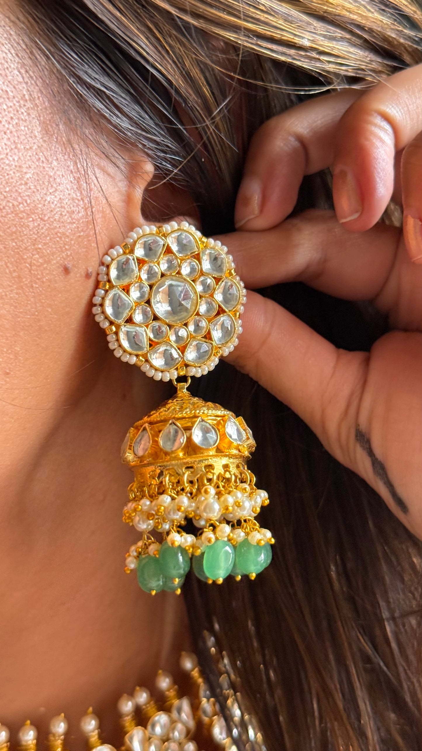Bridal Paachi Kundan jadau with mint strawberry drops choker necklace