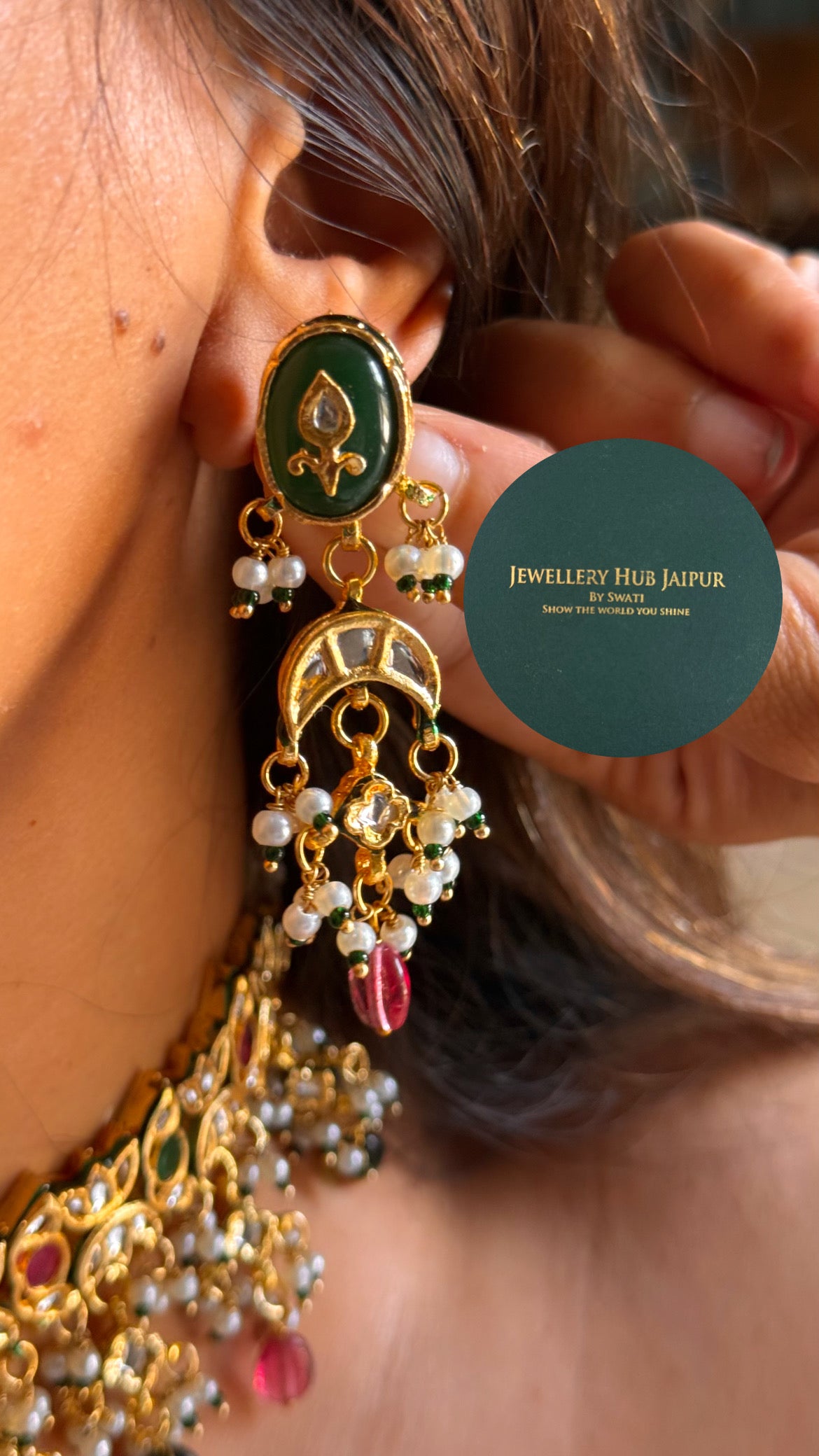 Emerald inlay work & emerald meenakari paachi choker set