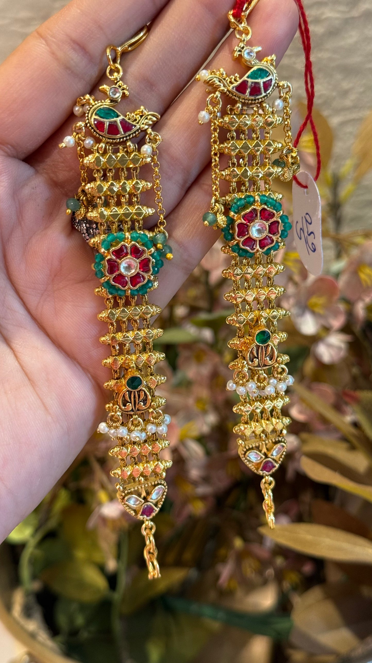 Heritage handmade emerald & ruby Earchain