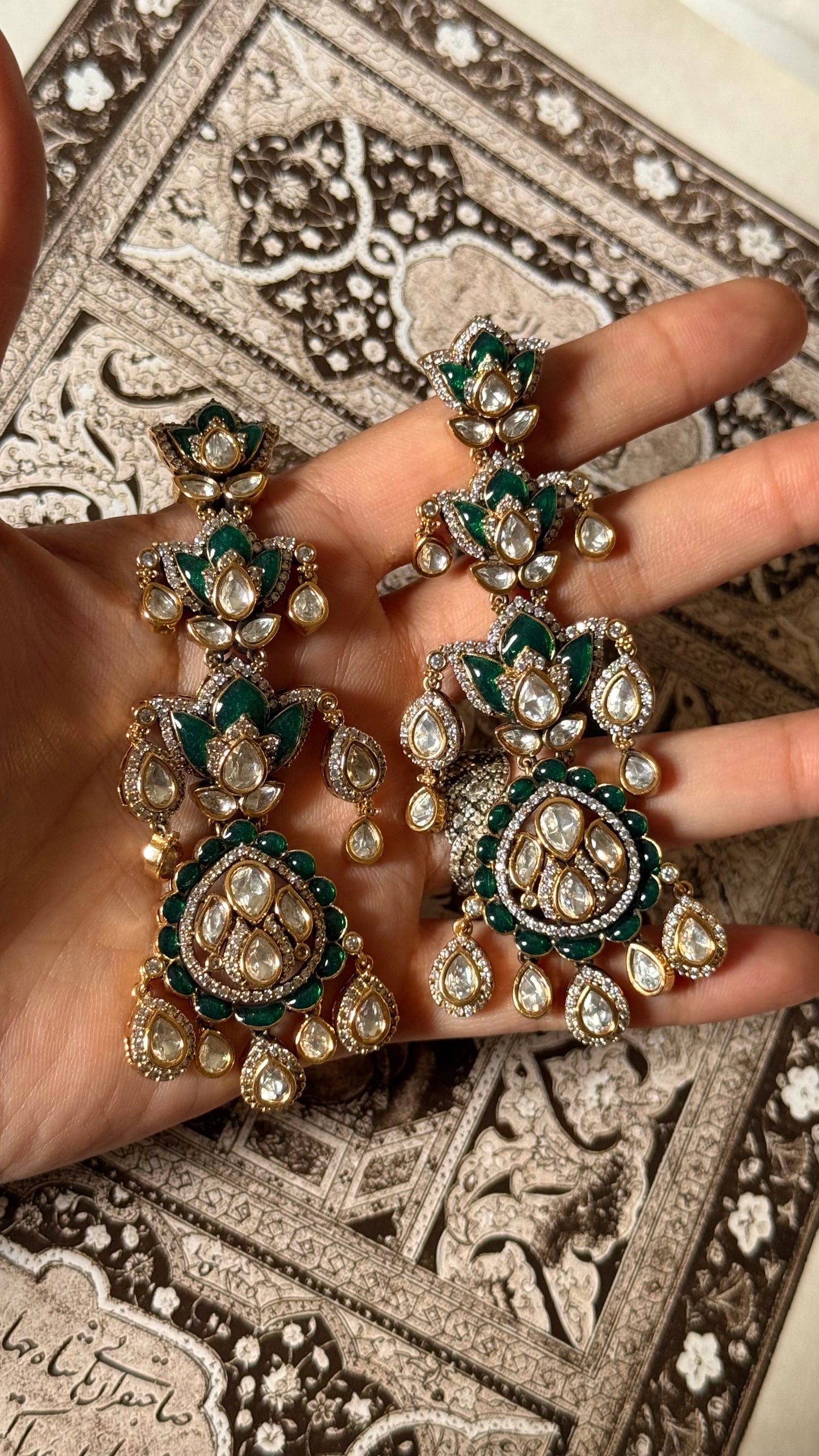 Emerald katdana moissanite danglers