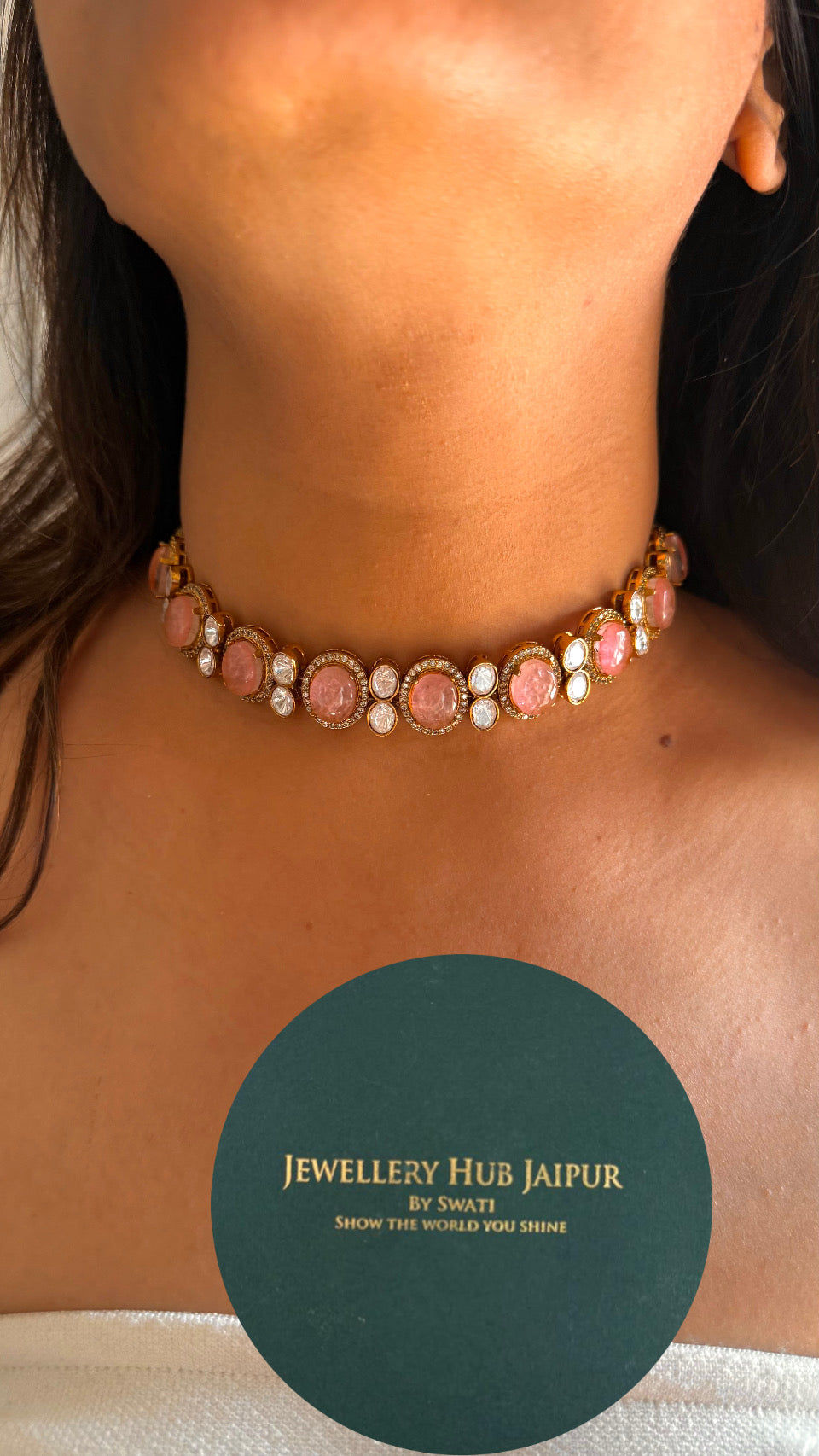 rose quartz doublet choker