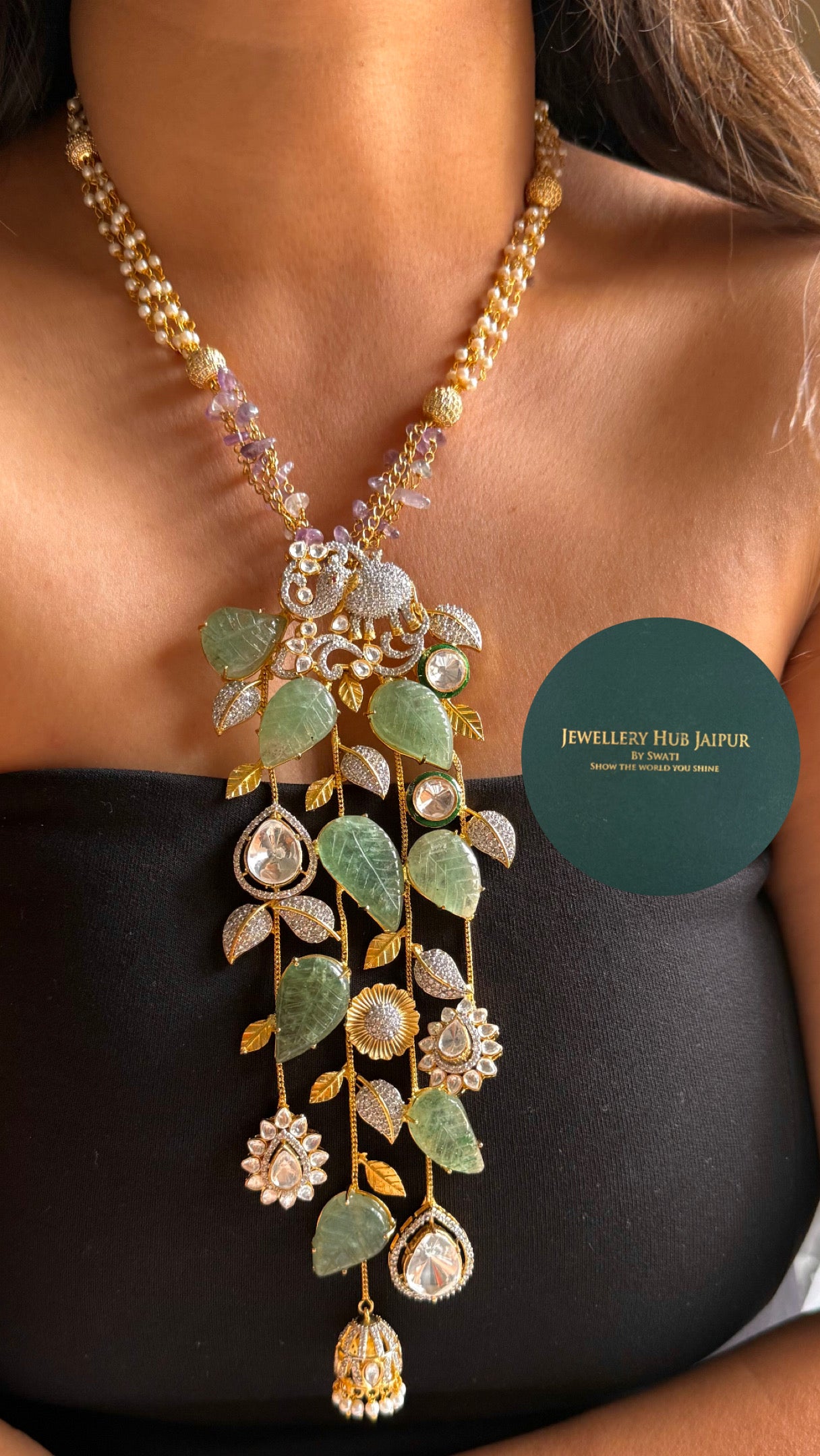 Gajj inspired mint leaf amrapali pendant set necklace