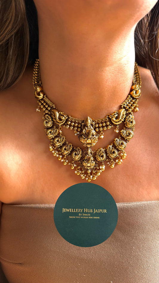 Goddess Laxmi inspired temple set with gold ball hanging