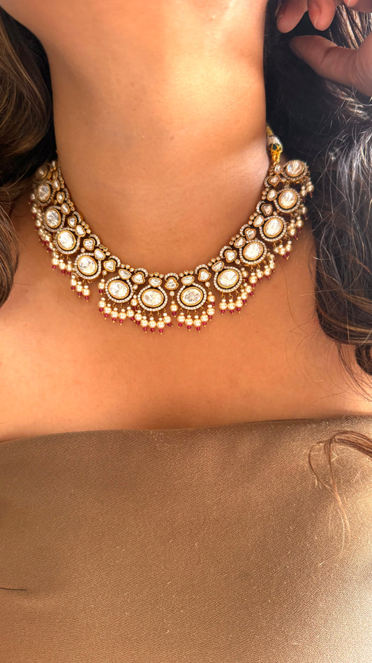 Uncut Polki Victorian choker with ruby & Pearl Detailing