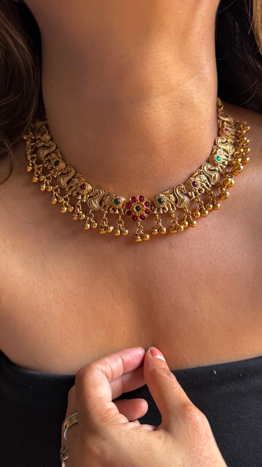 Floral peacock nakashi necklace
