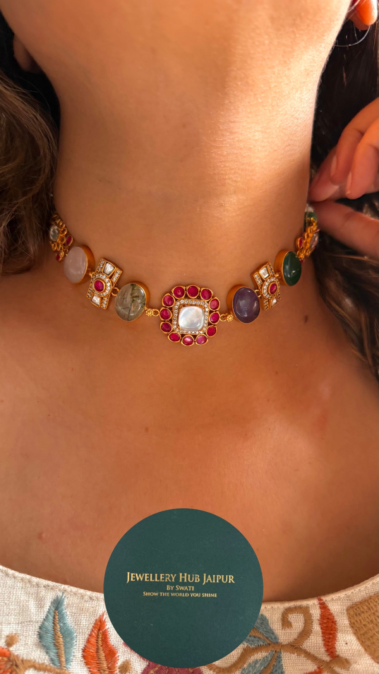 Mother of pearl mix stone Amrapali Necklace