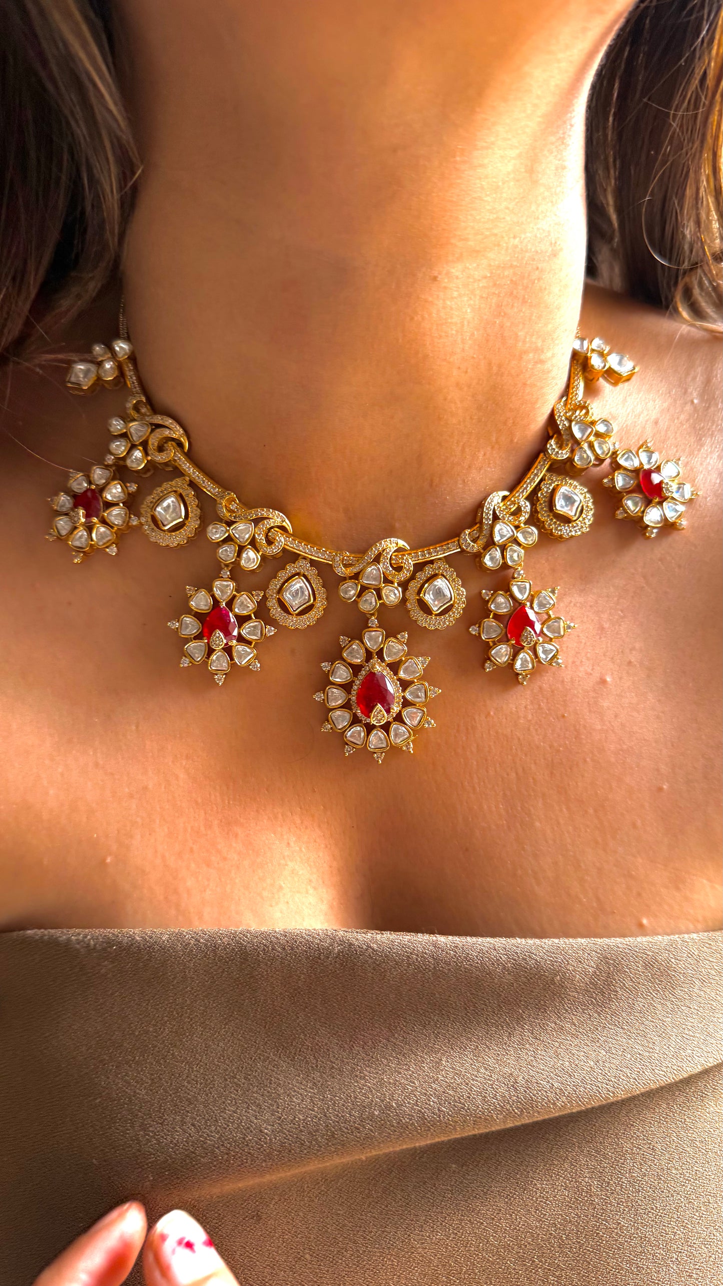 Ruby tear drop doublet & polki necklace