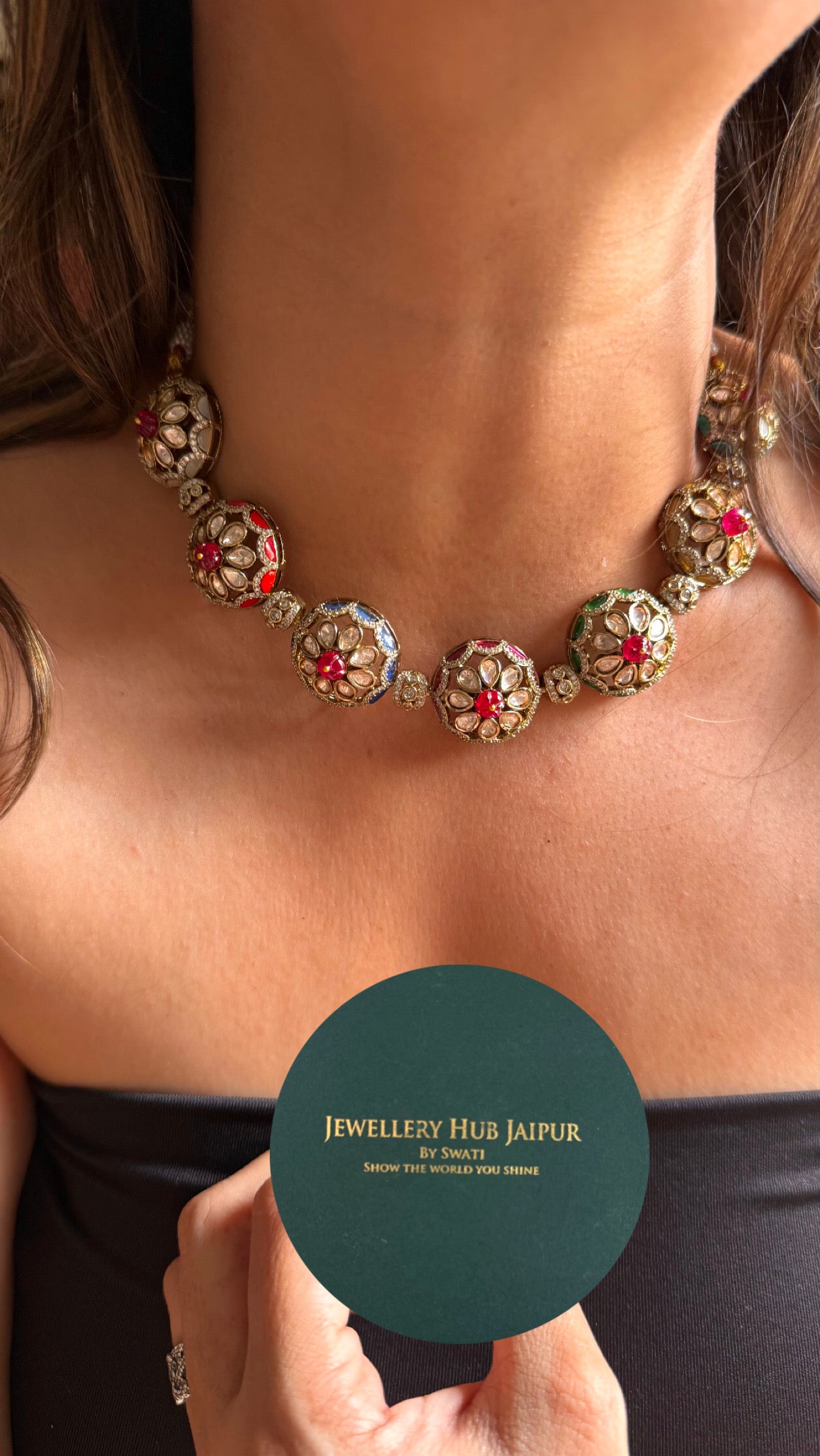 Sabyasachi inspired ruby floral with navratna meenakari Necklace