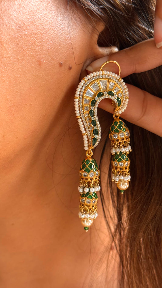 Designer emerald dual side jhumki