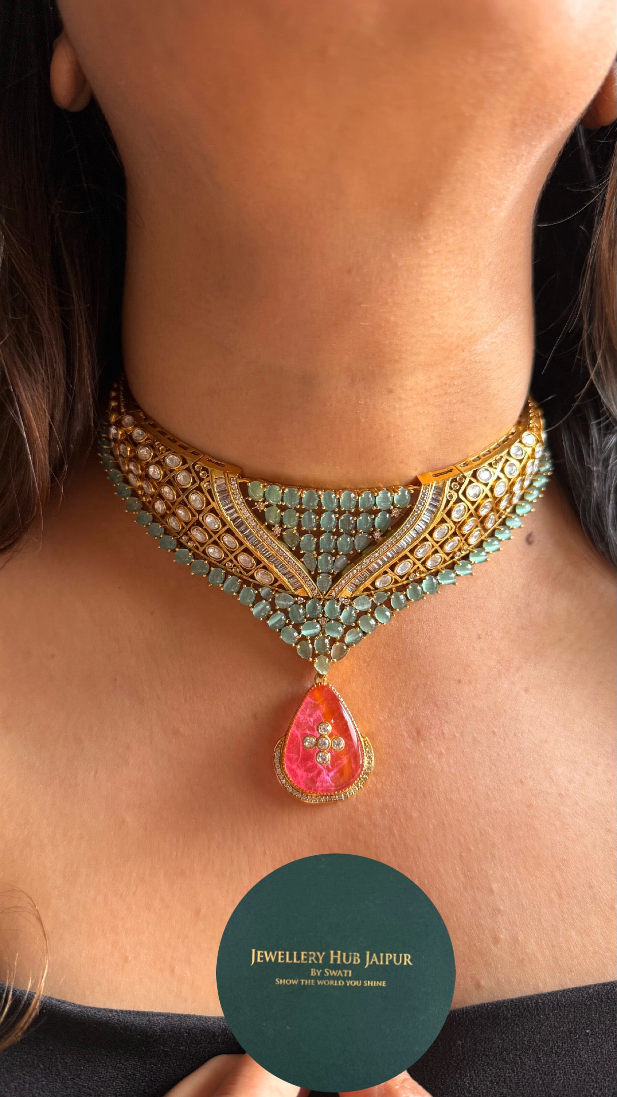 Mint with rose quartz cocktail necklace