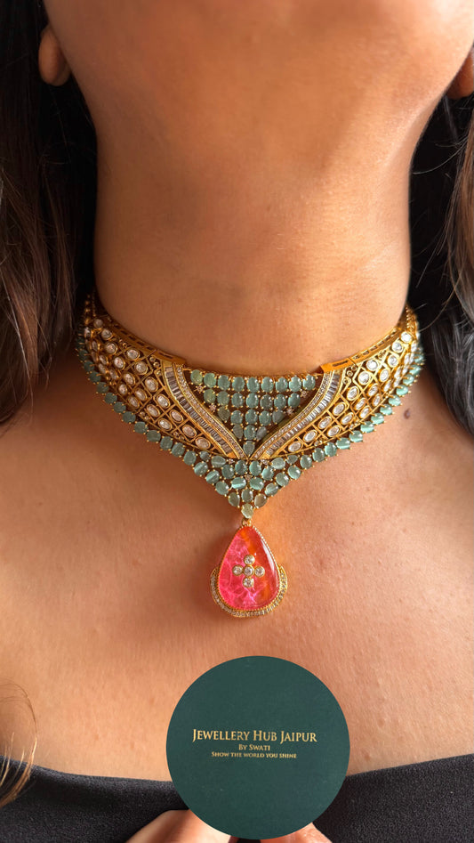 Mint with rose quartz cocktail necklace