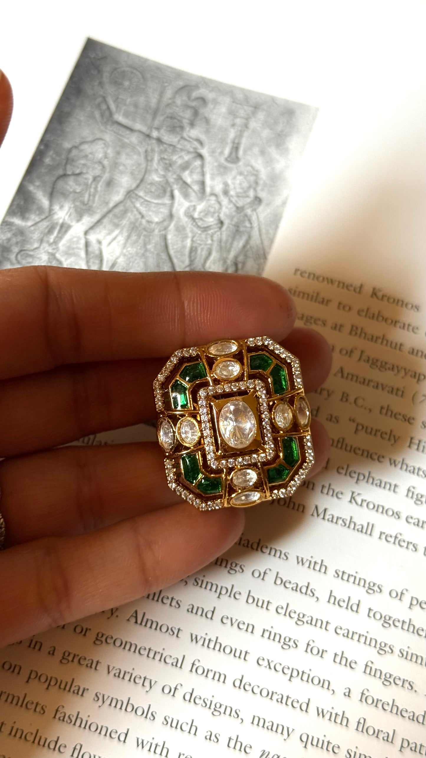 Emerald moissanite polki Ring
