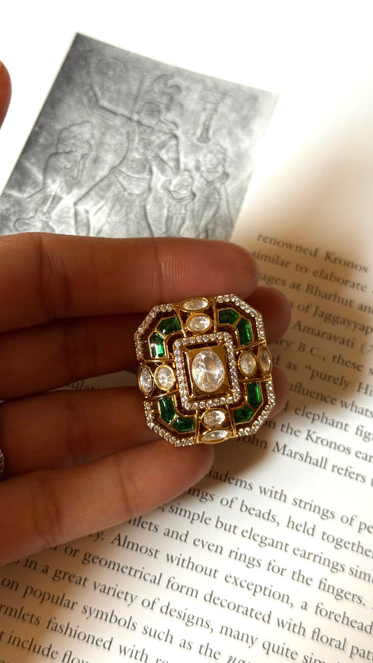 Emerald moissanite polki Ring