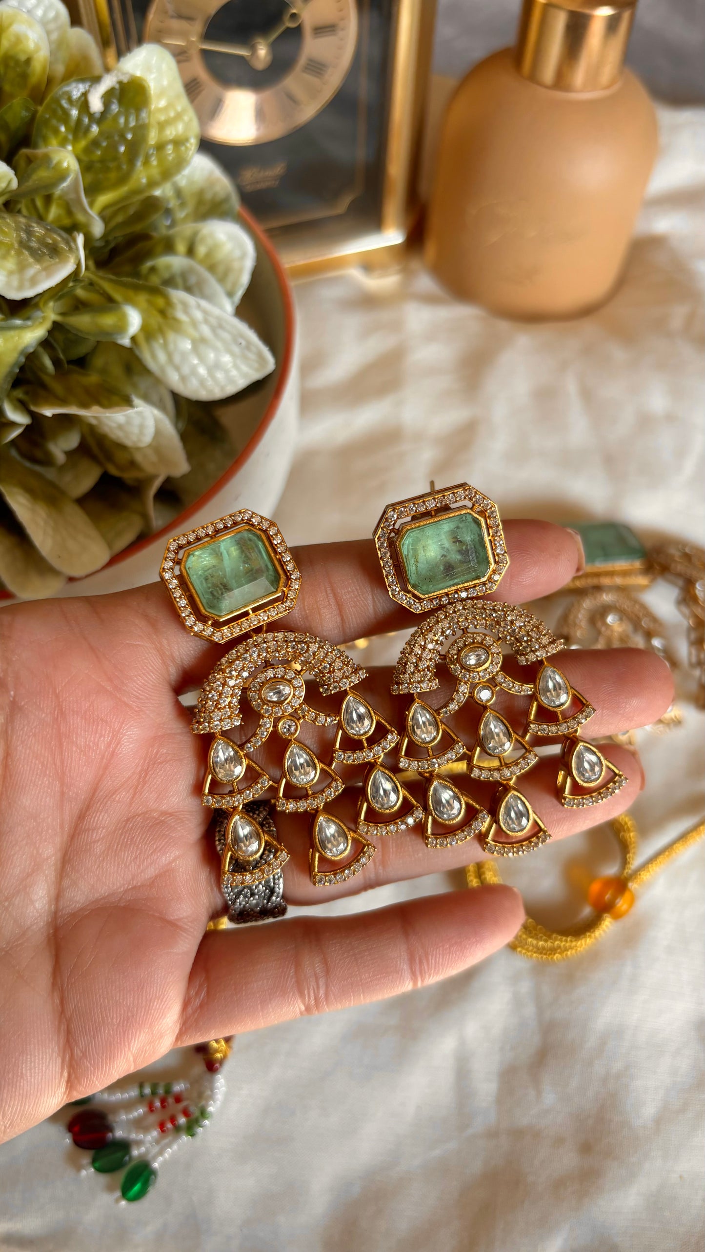 Noor Mint ruby designer polki choker necklace with earrings