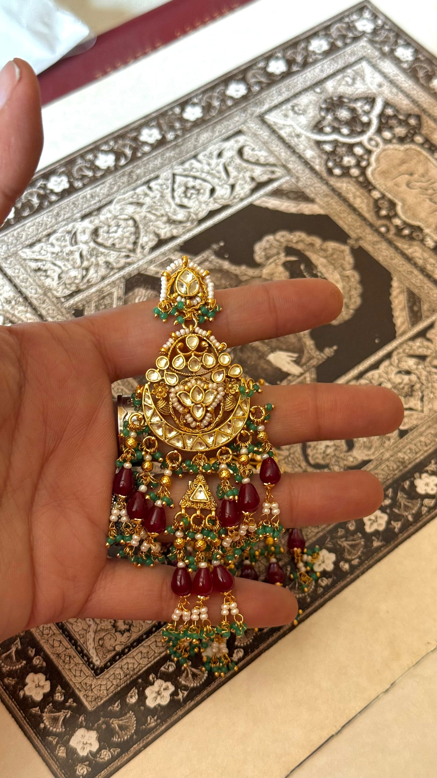 Ruby & Emerald paachi chandbali