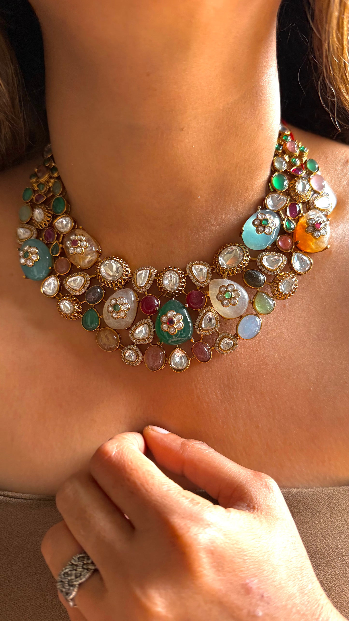 Inlay stone Sabya inspired multicoloured Designer  Necklace