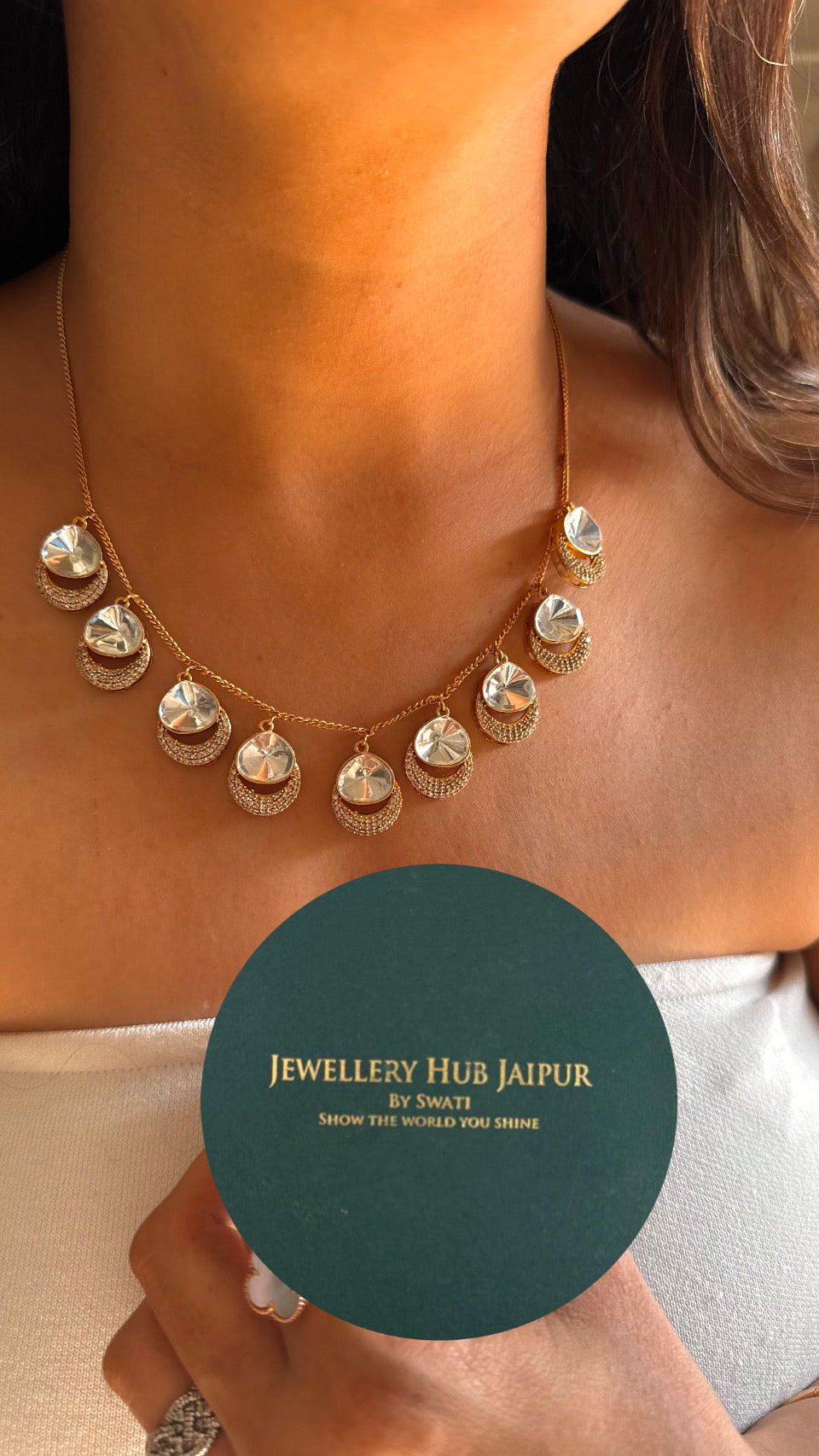 drop shape chain polki necklace