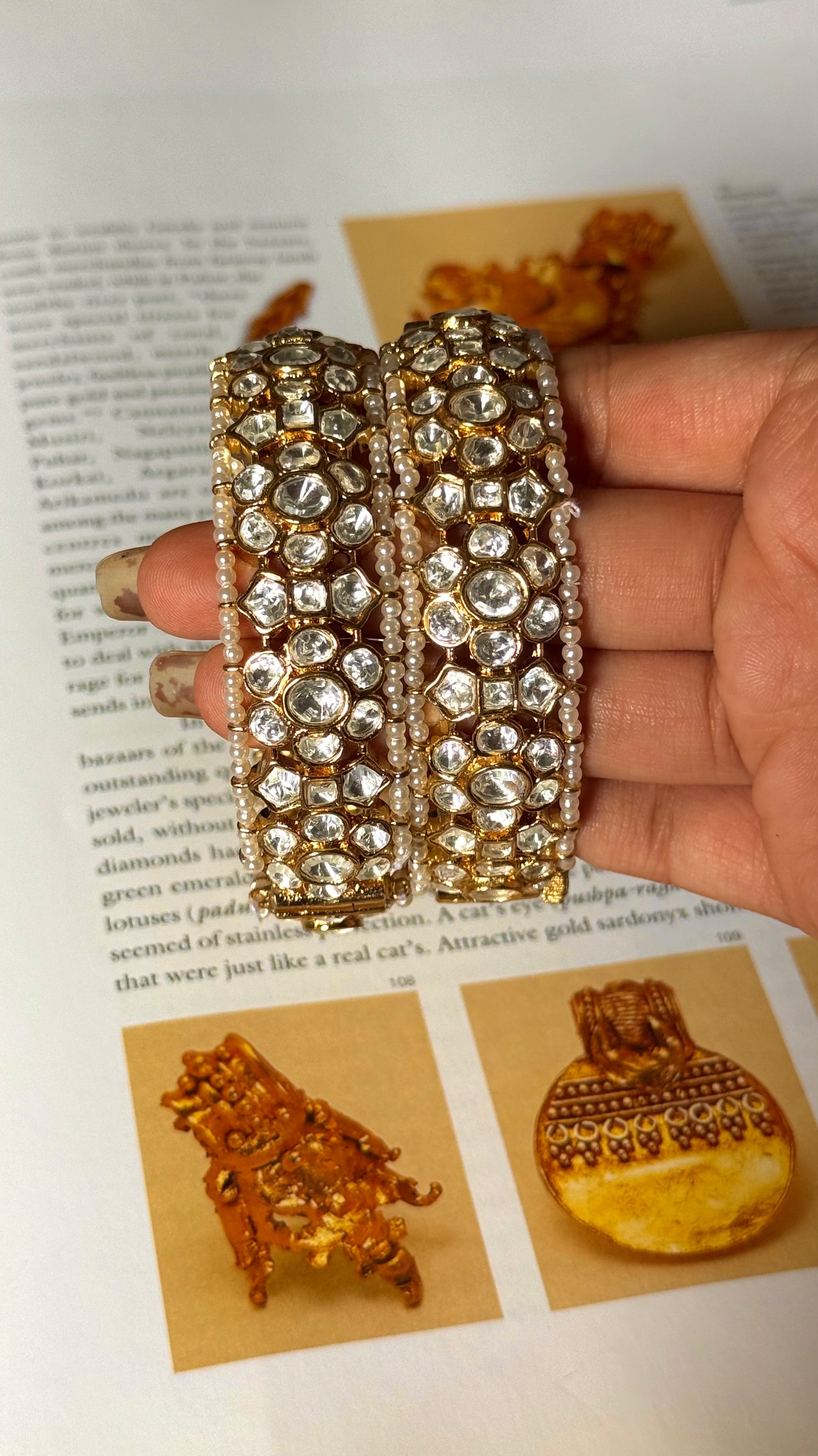 Moissanite polki with pearl detailing openable Bangles