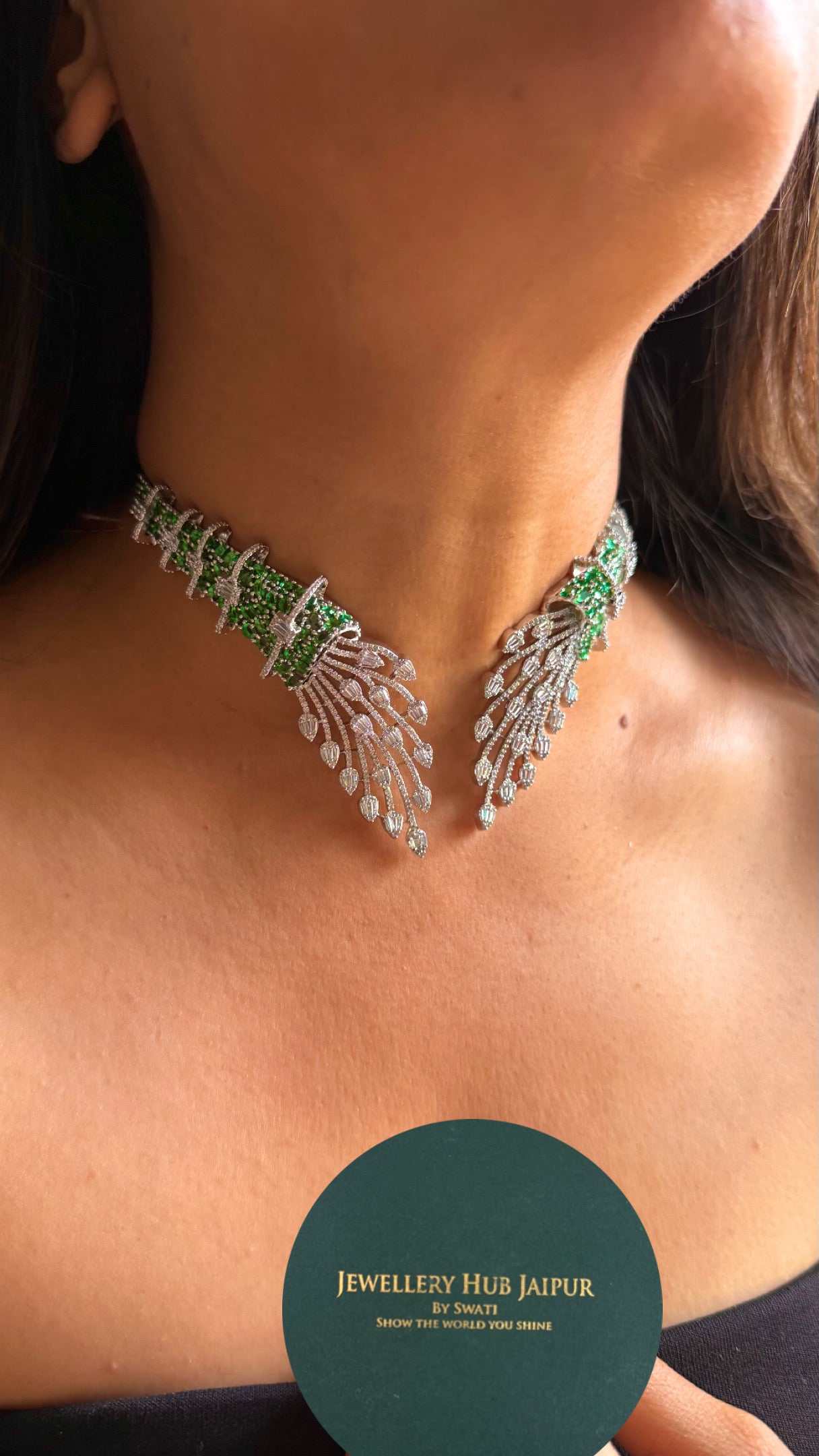 Emerald leafy designer diamond cocktail Necklace
