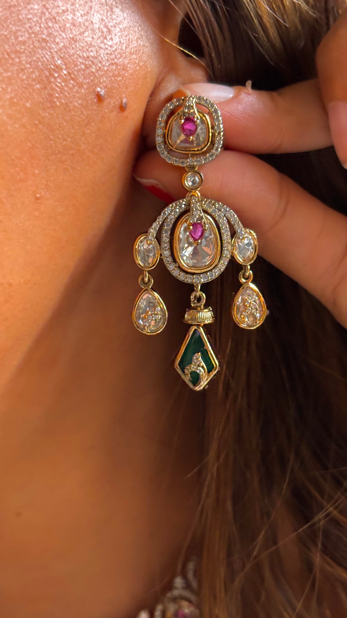 Victorian collar necklace with rani pink & emerald