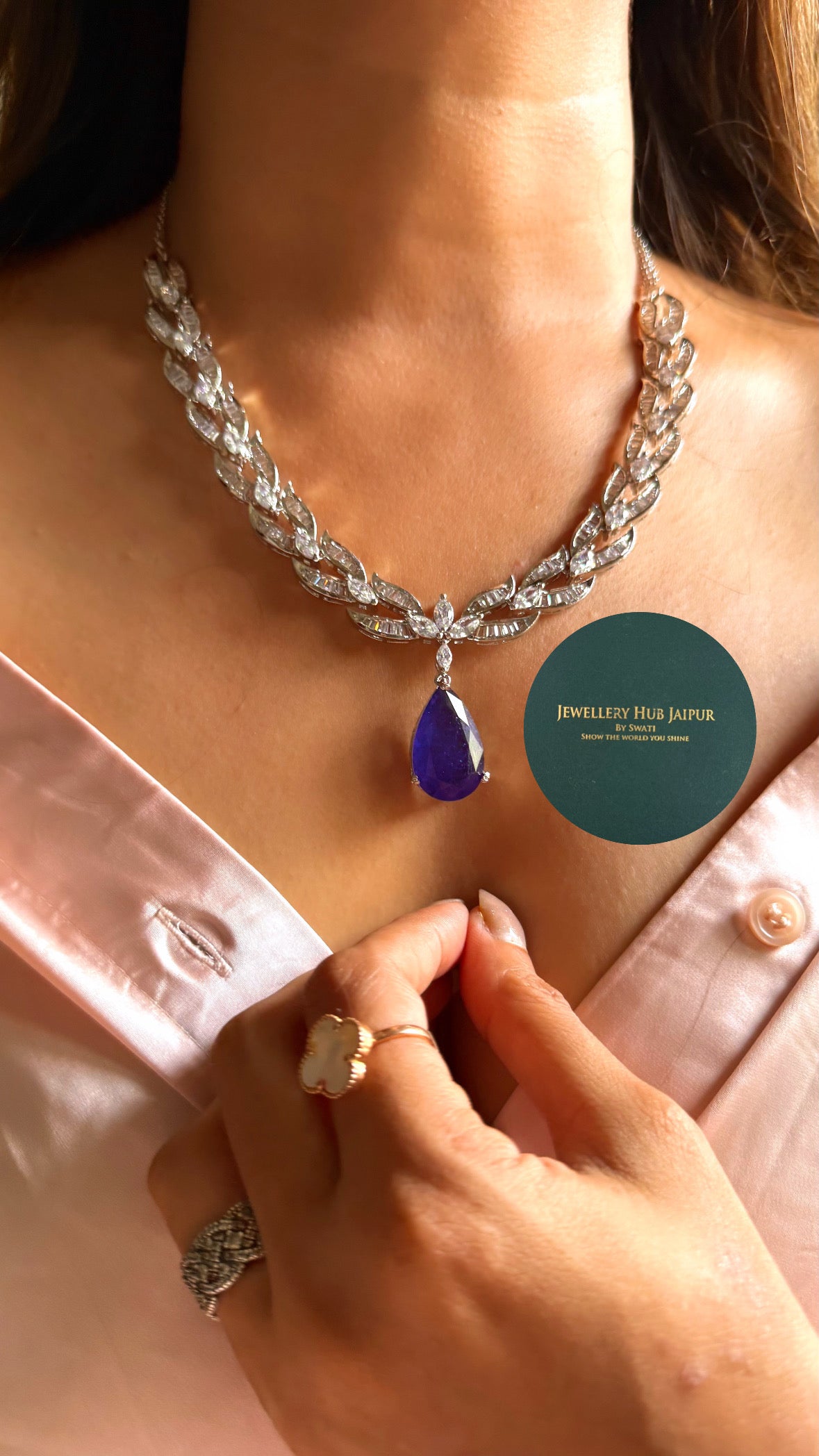 Sapphire doublet drop & diamond chain designer set