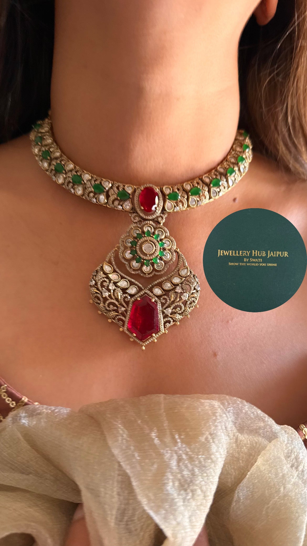Laali- Ruby doublet & emerald polki moissanite collar necklace