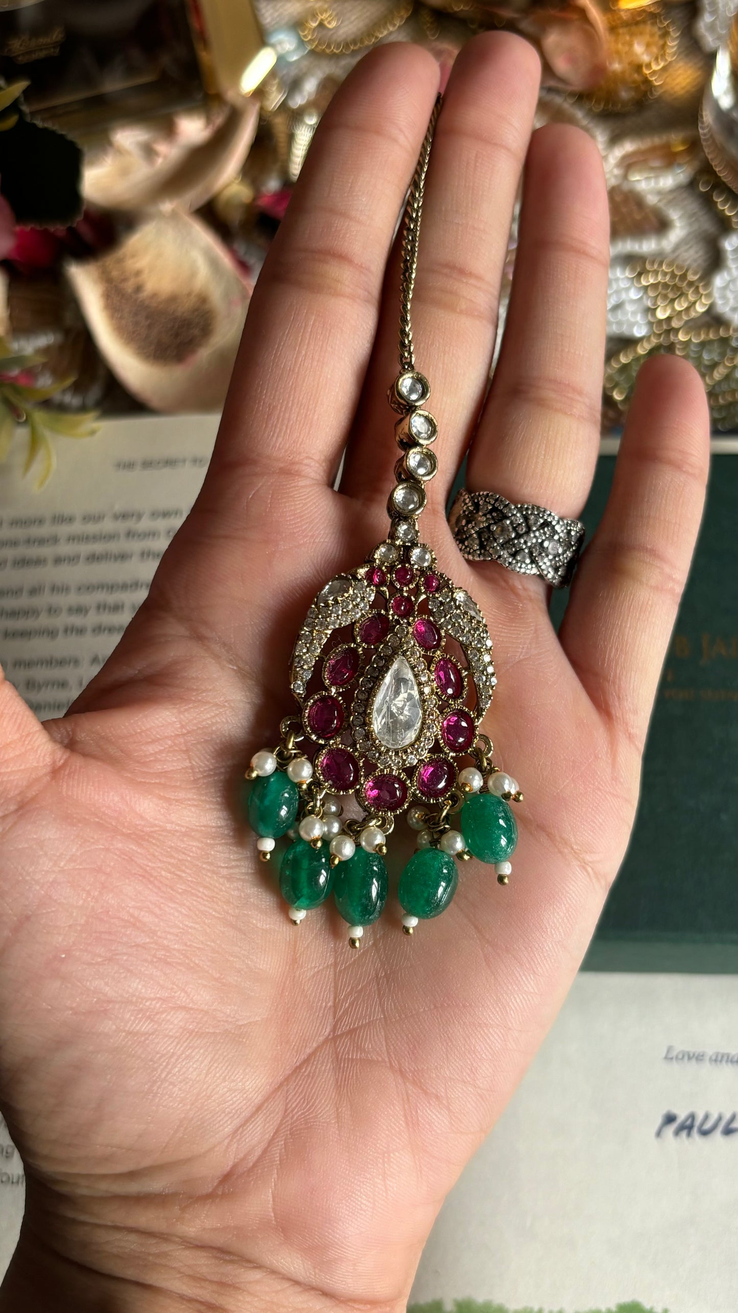 Rama pink victorian maangtika