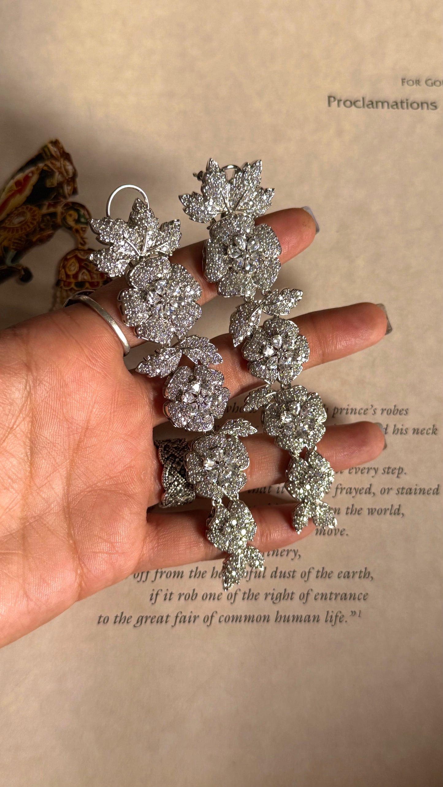 Floral diamond designer cocktail earrings