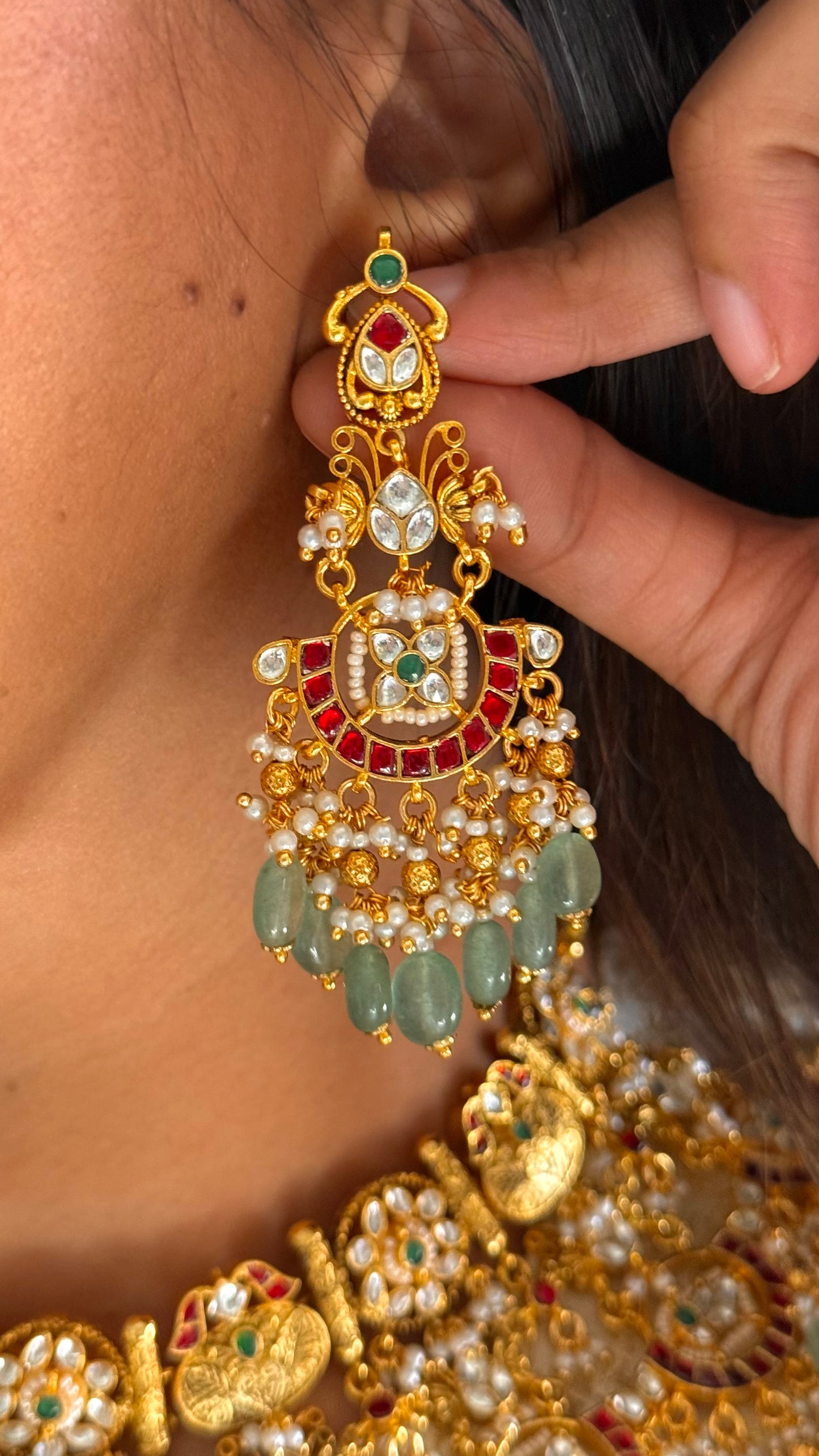 Heritage ruby & mint drop paachi polki necklace