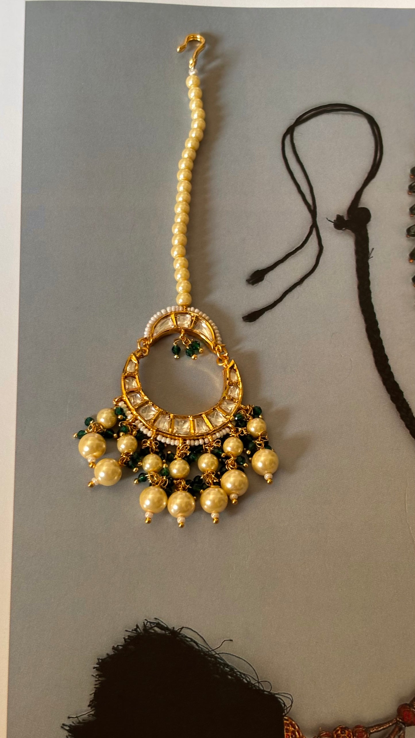 Paachi Kundan emerald with drops maangtika