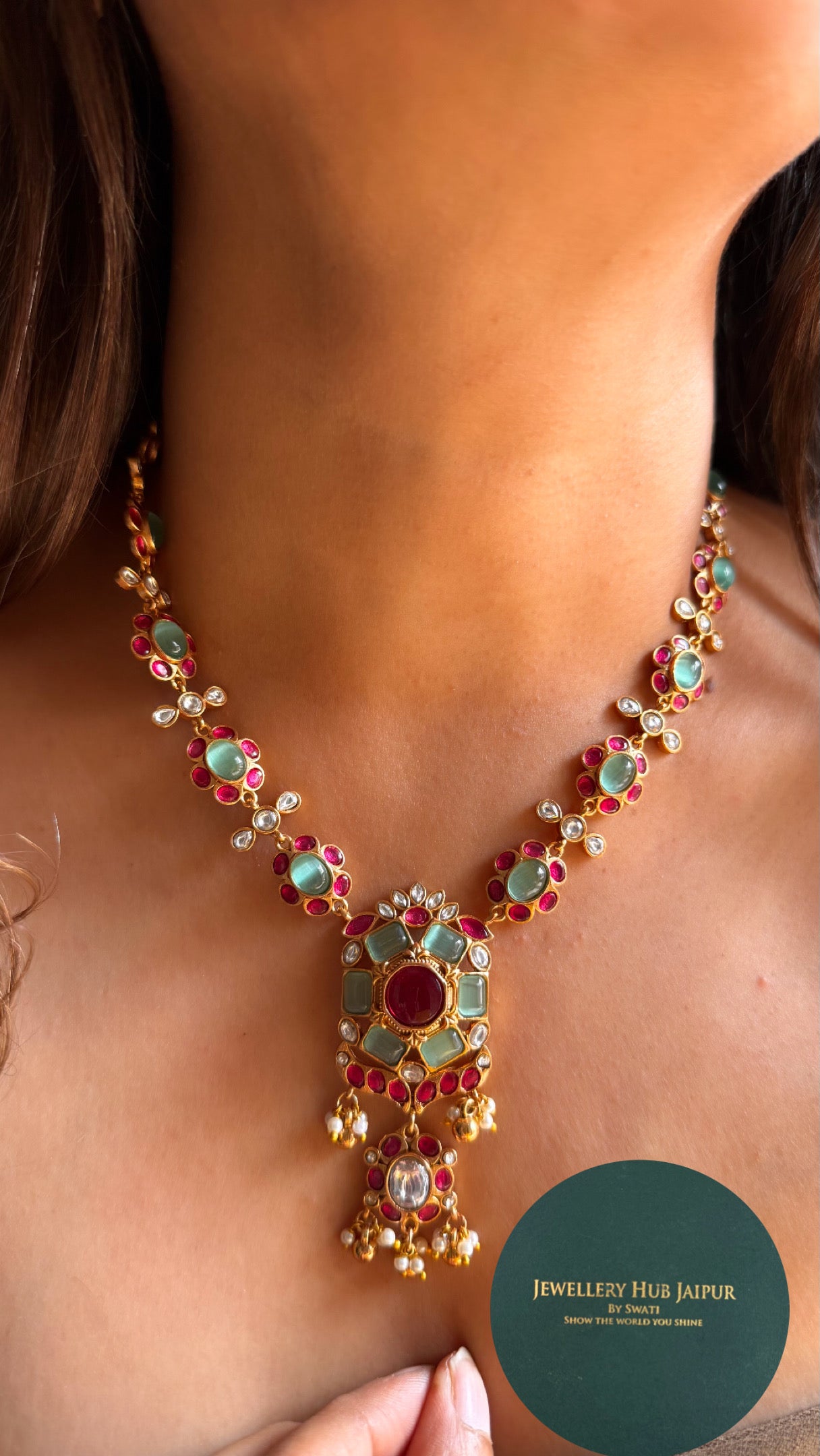 Mint & Rani ruby Amrapali floral Necklace