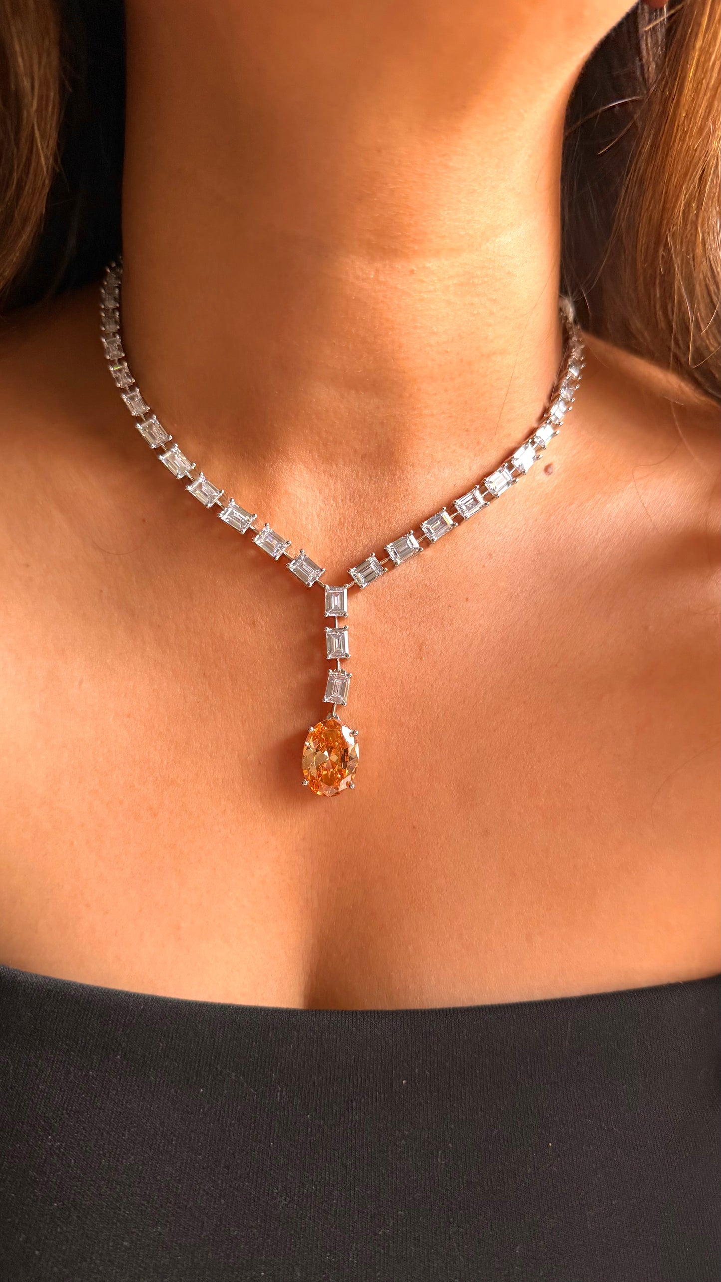 Peach Minimal cz diamond necklace