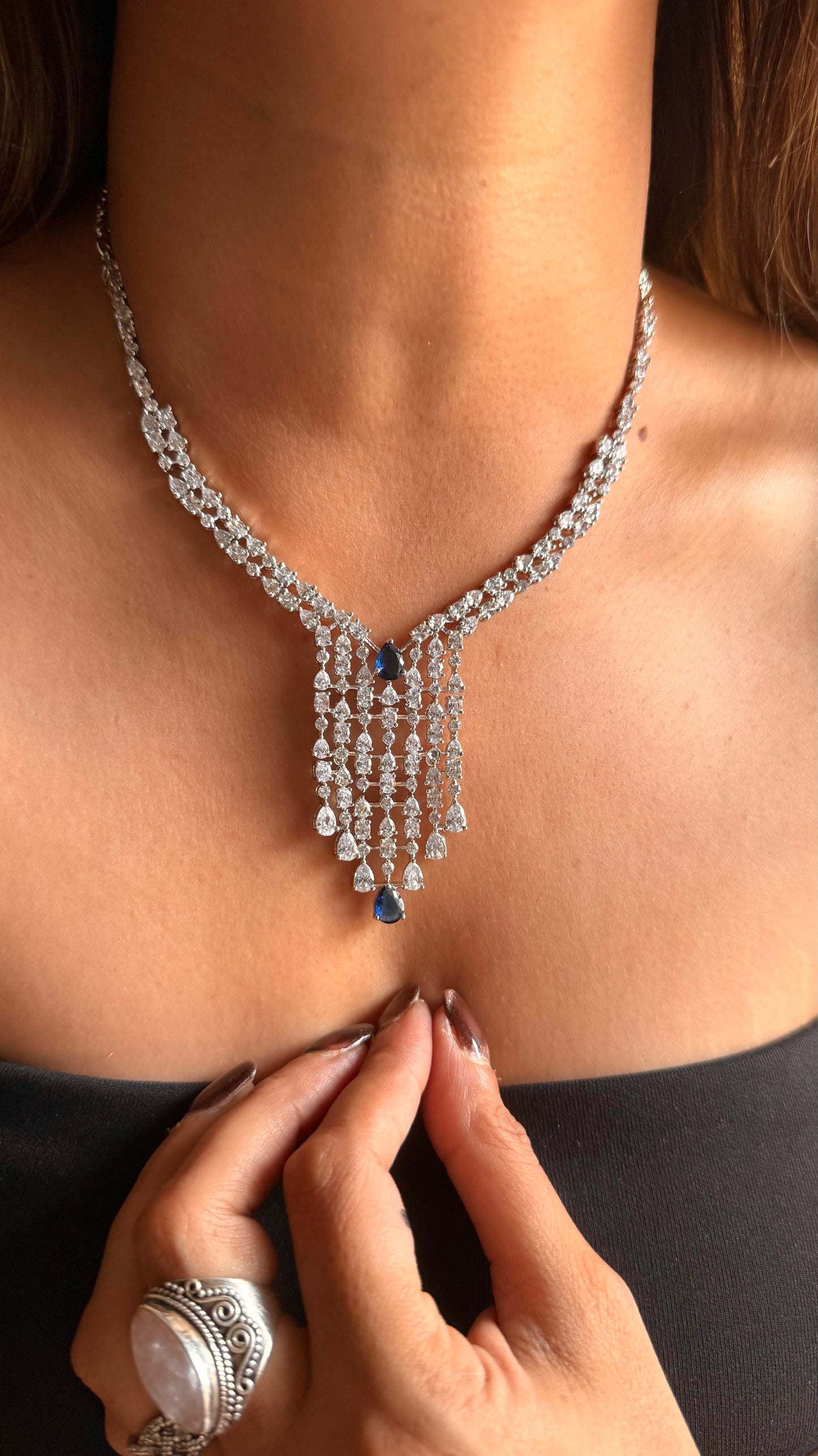 Sapphire cz diamond necklace