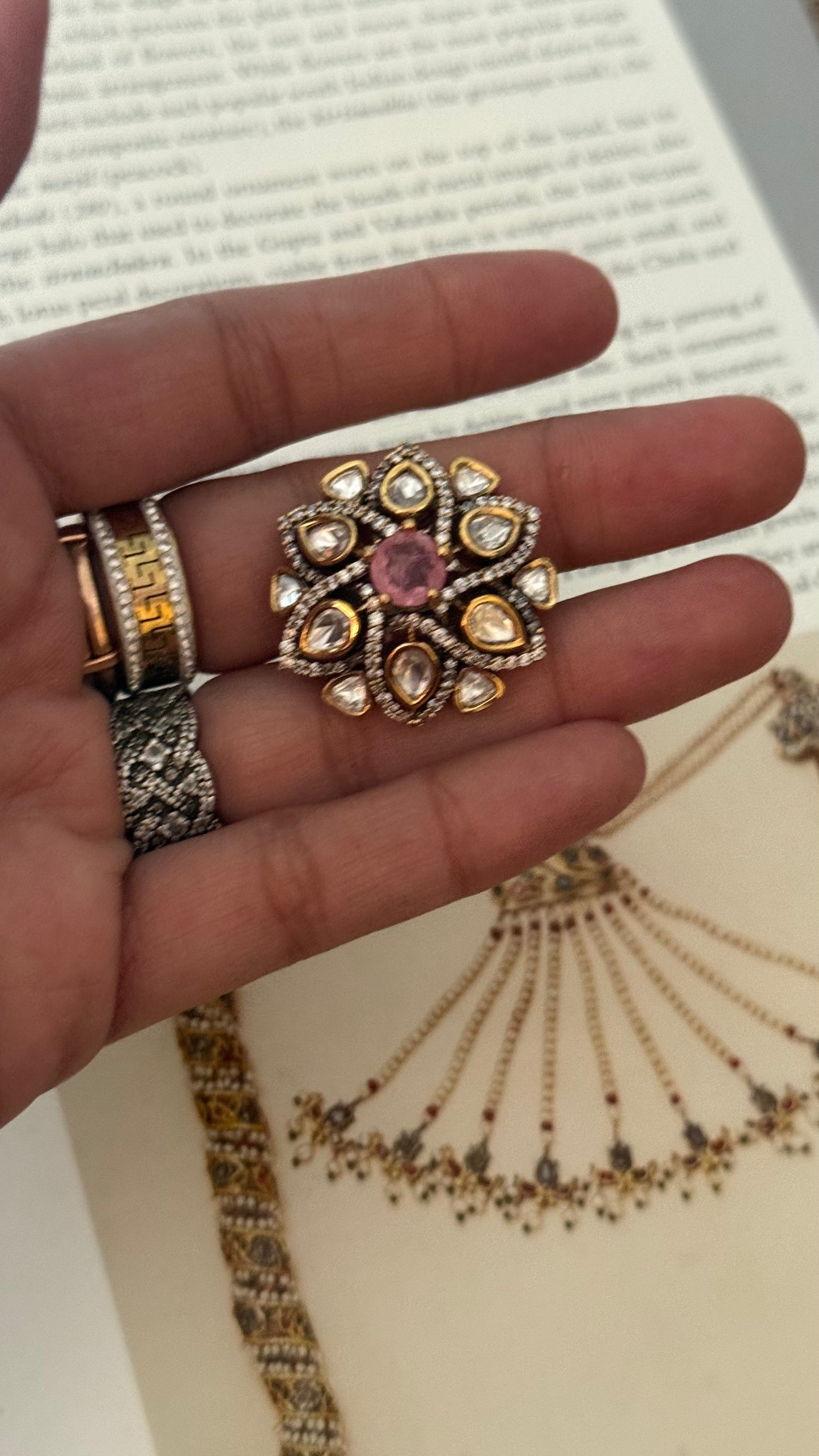 Rose quartz victorian ring