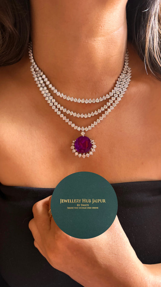 Sapphire doublet triple layer cz diamond minimalist necklace