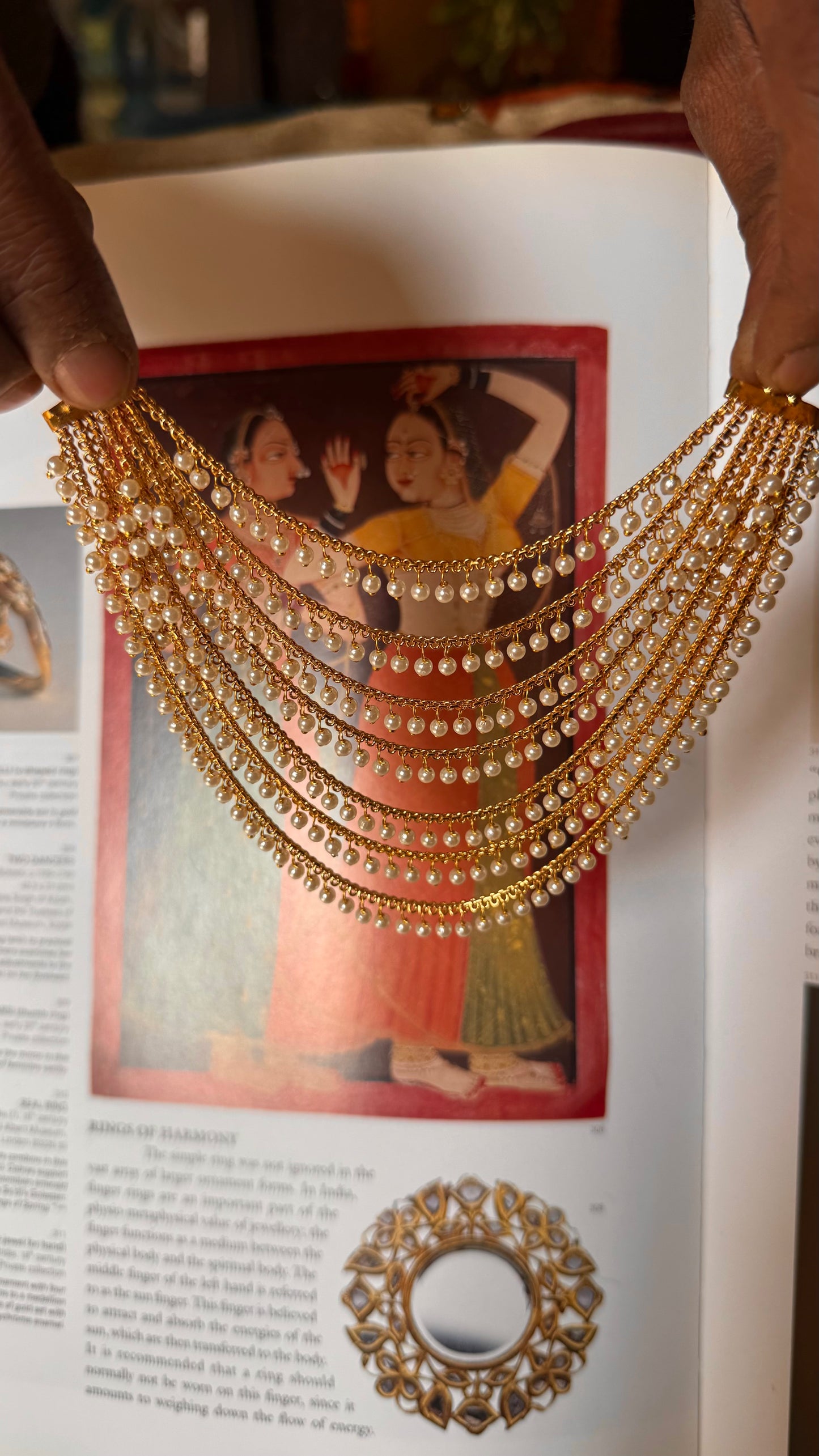 Seven layer gold ear chain with small pearls