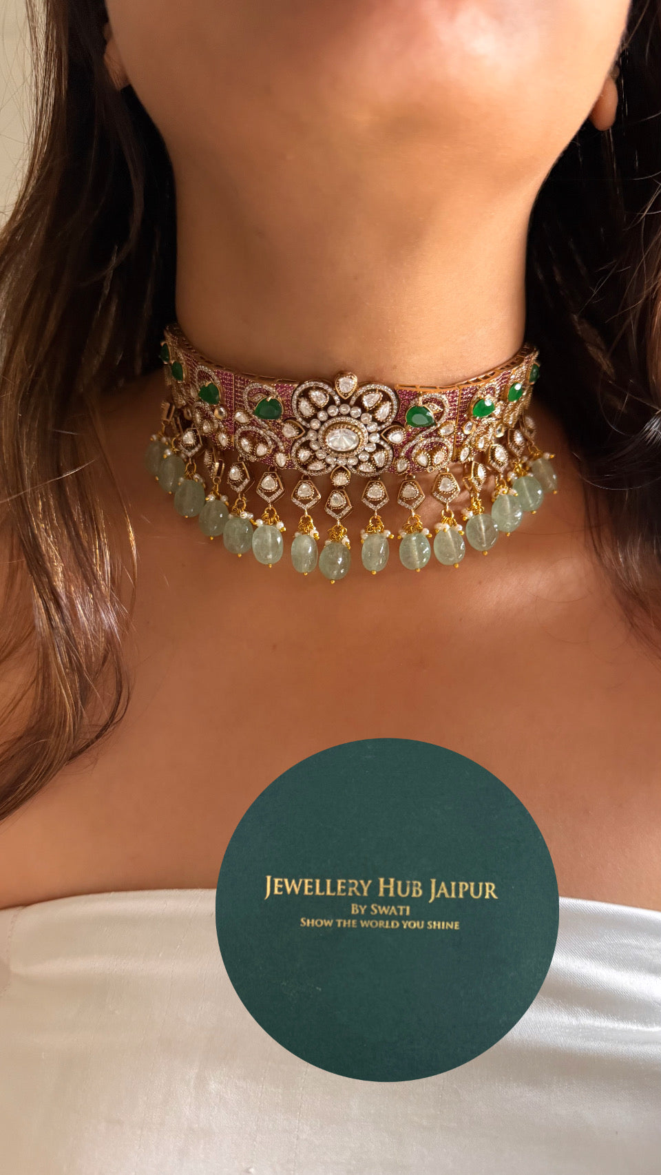 Rani pink & emerald Moissanite designer choker