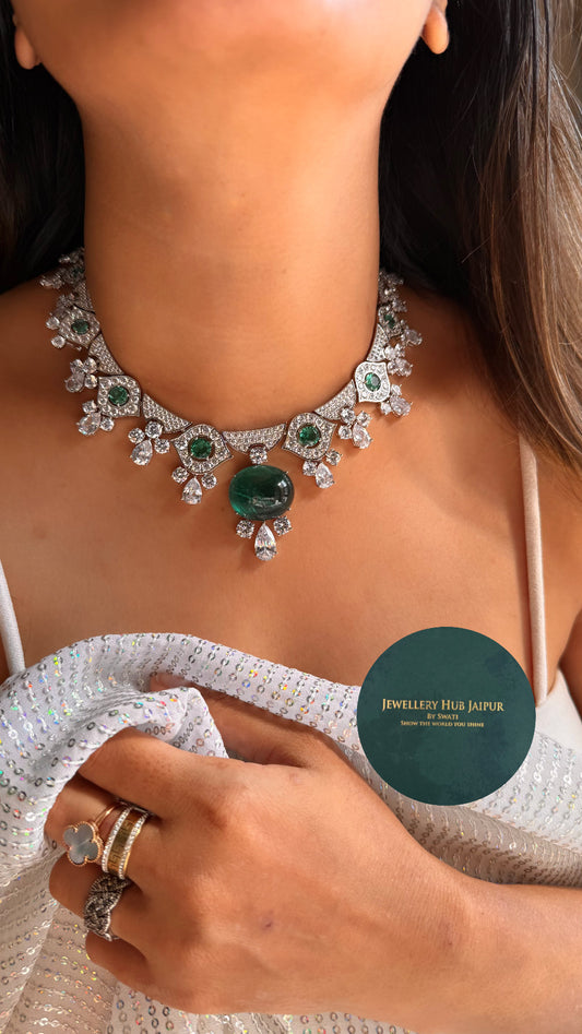 Bvlgari inspired, emerald diamond statement necklace
