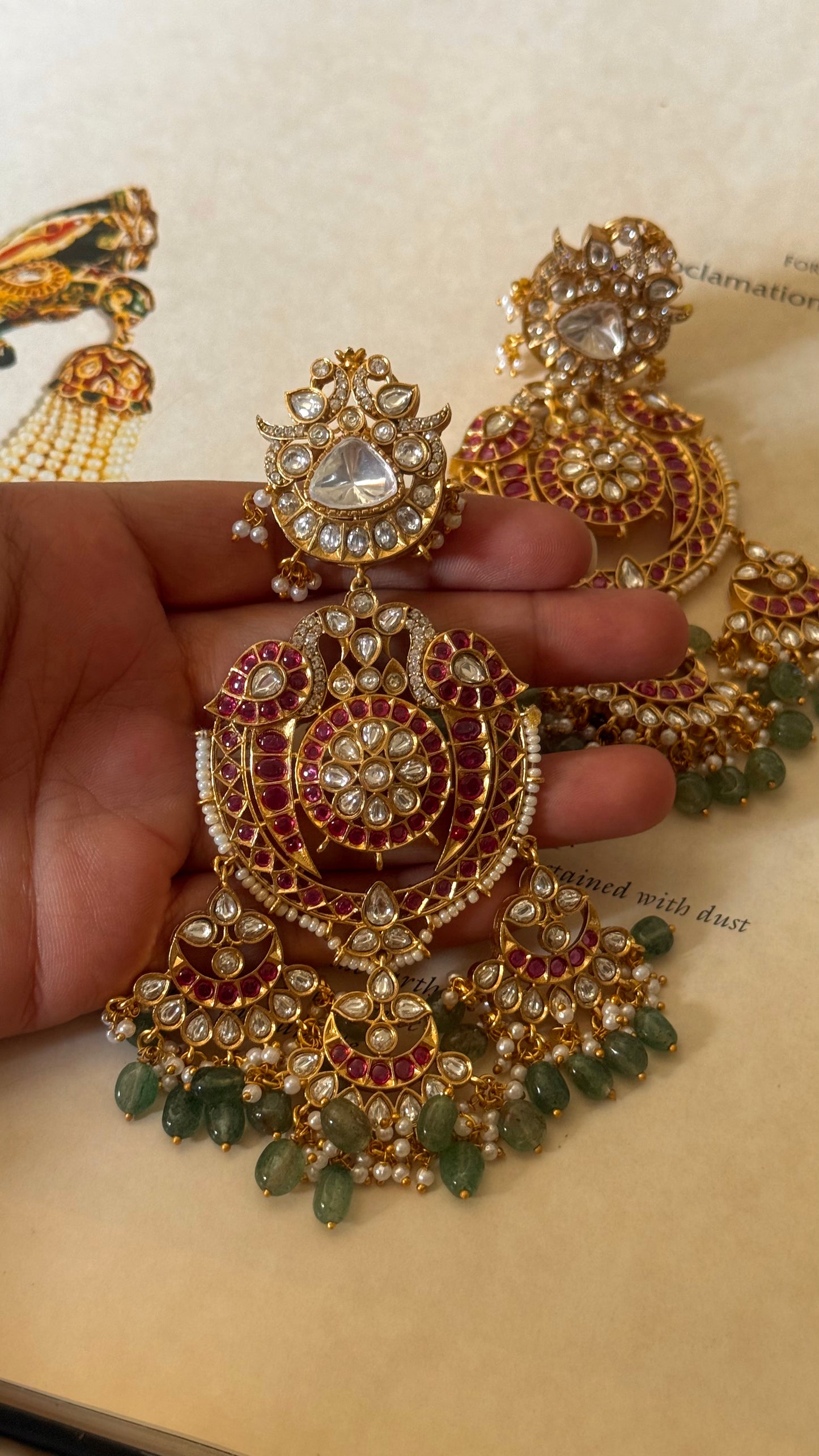 Mughal rajwada ruby with mint strawberry long Earrings