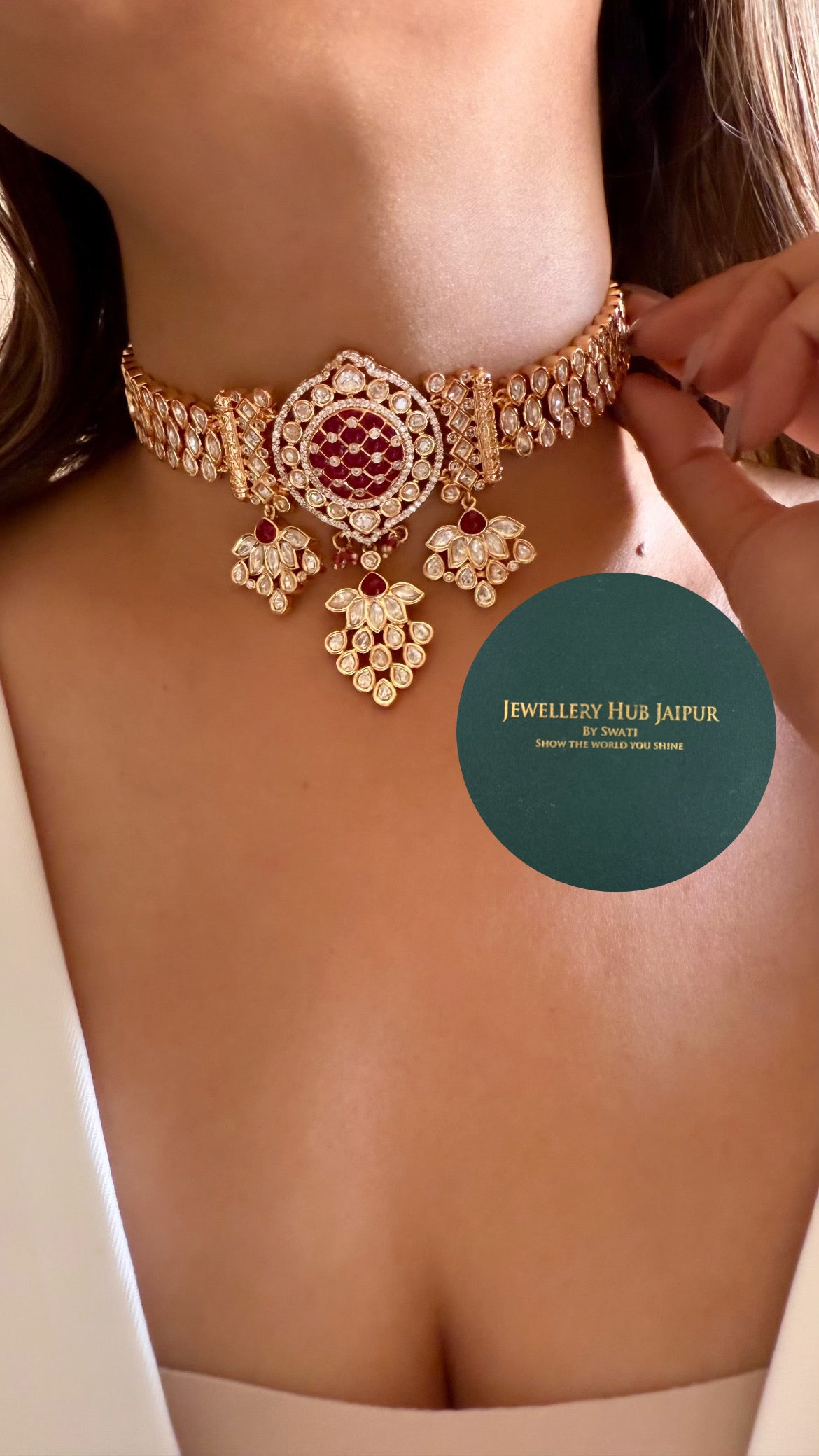 Ruby moissanite polki choker set