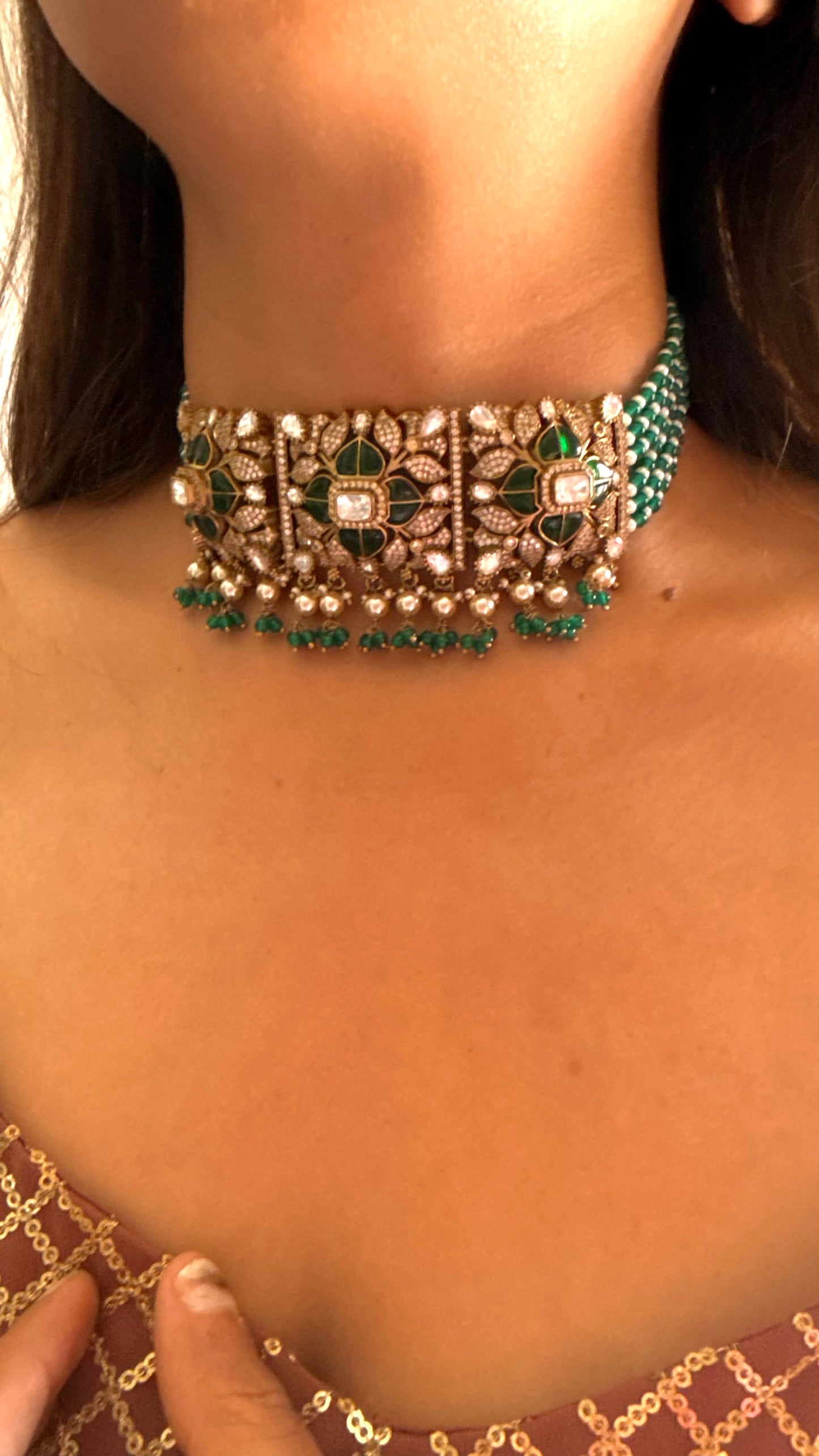 Naina emerald katdana moissanite choker