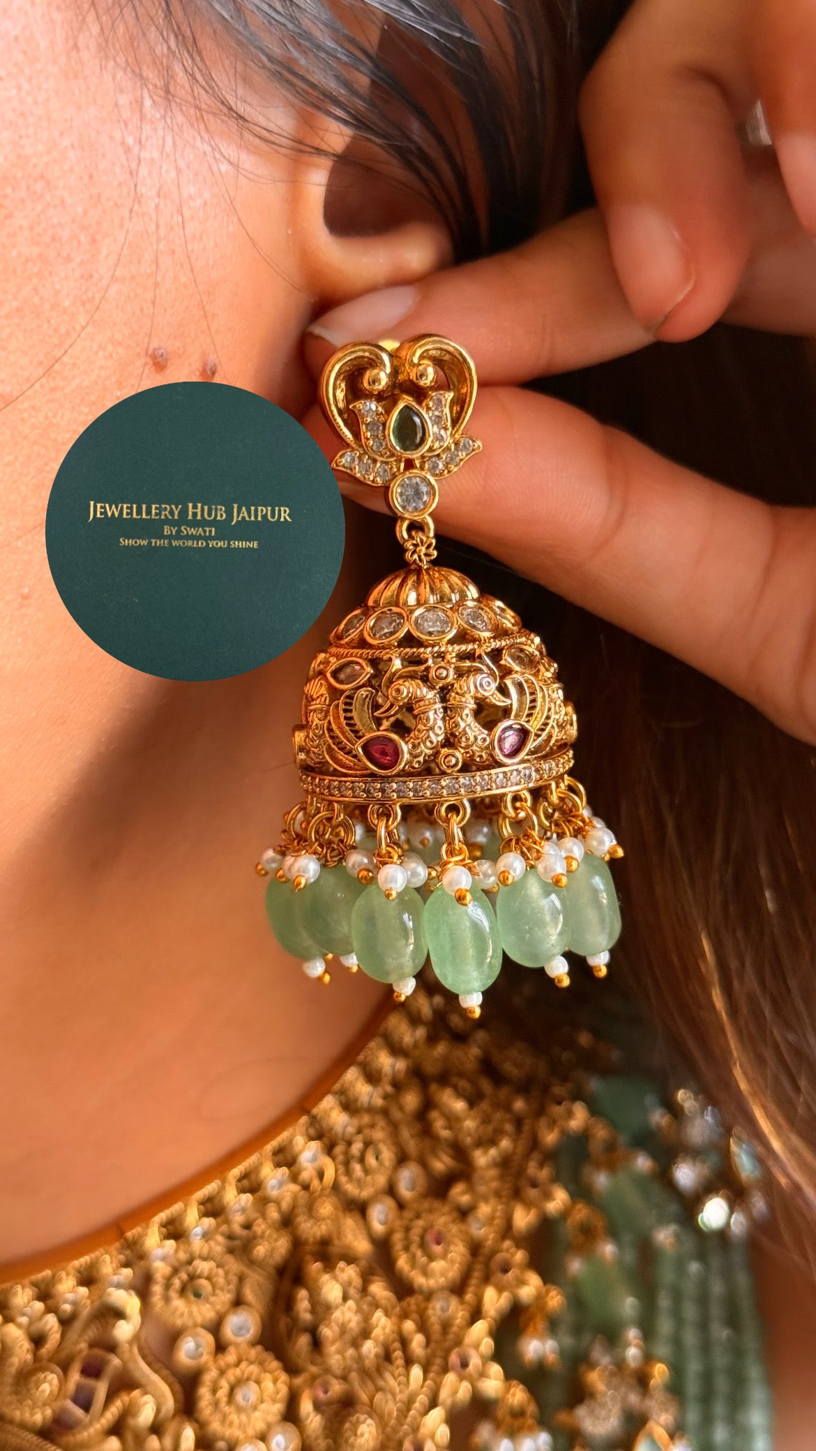 Goddess laxmi with mint drop temple choker set