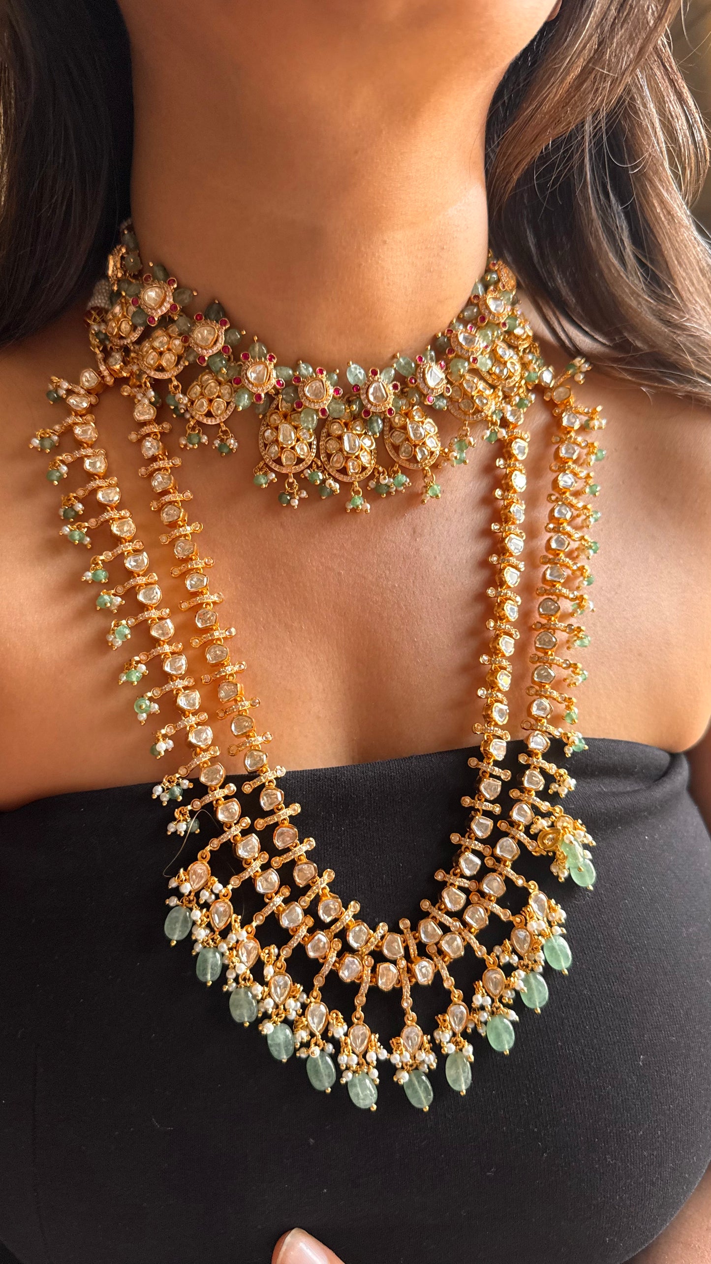 Real moissanite choker & long necklace combo