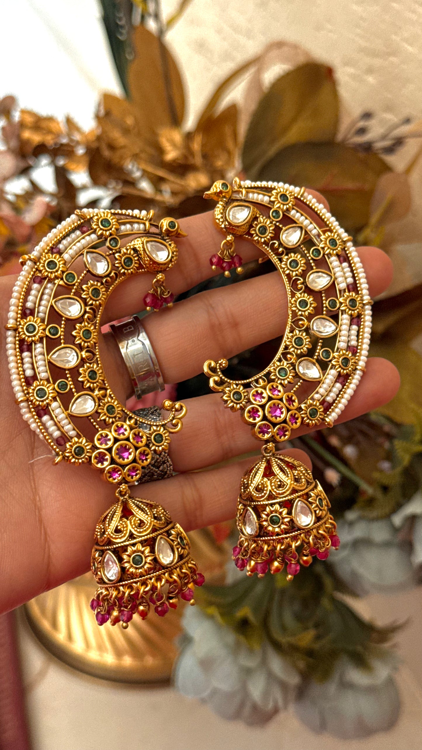 Emerald & Ruby Amrapali ear cuff with jhumki